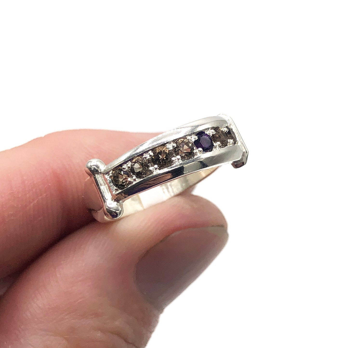 Amethyst and Smoky Quartz Dagger Ring