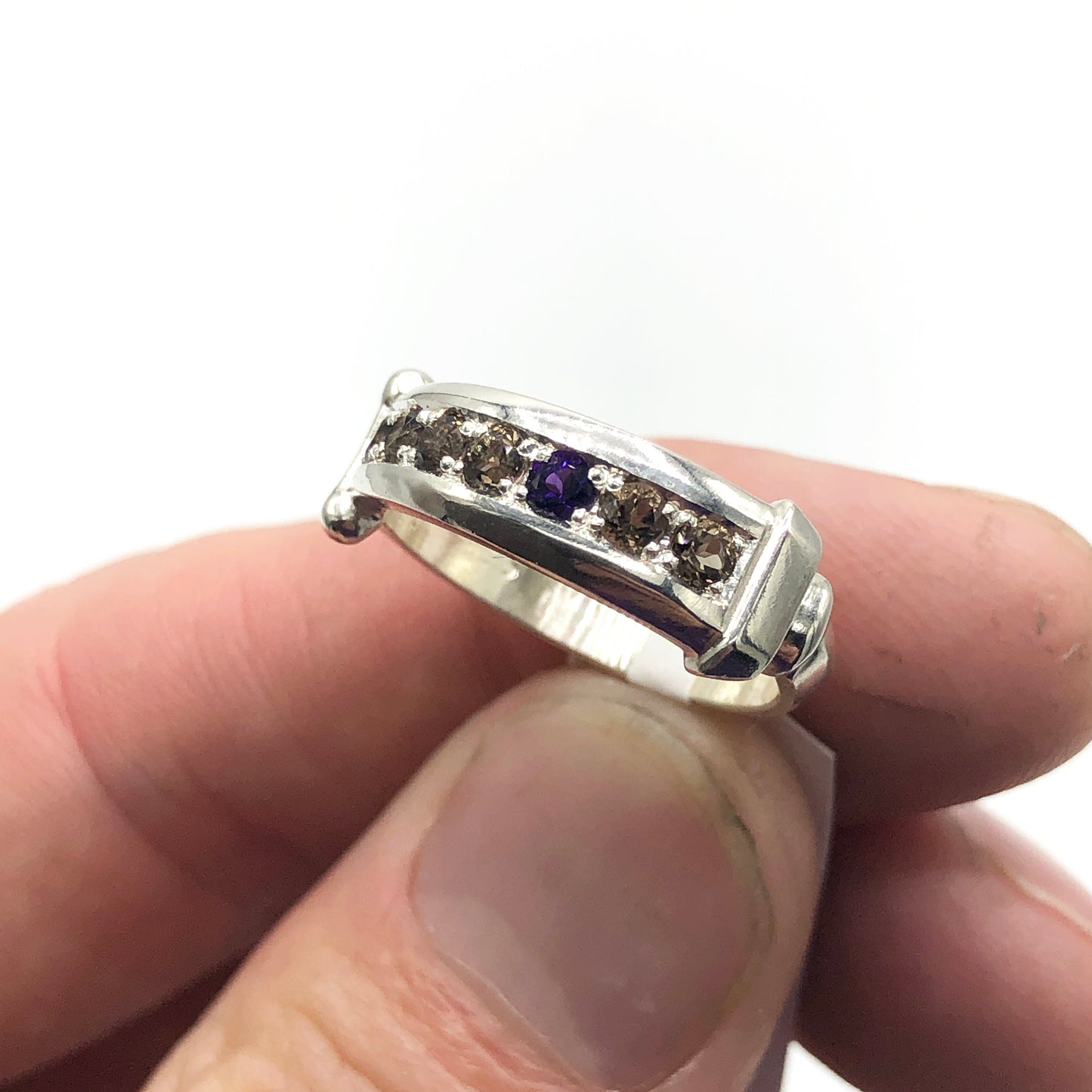 Amethyst and Smoky Quartz Dagger Ring