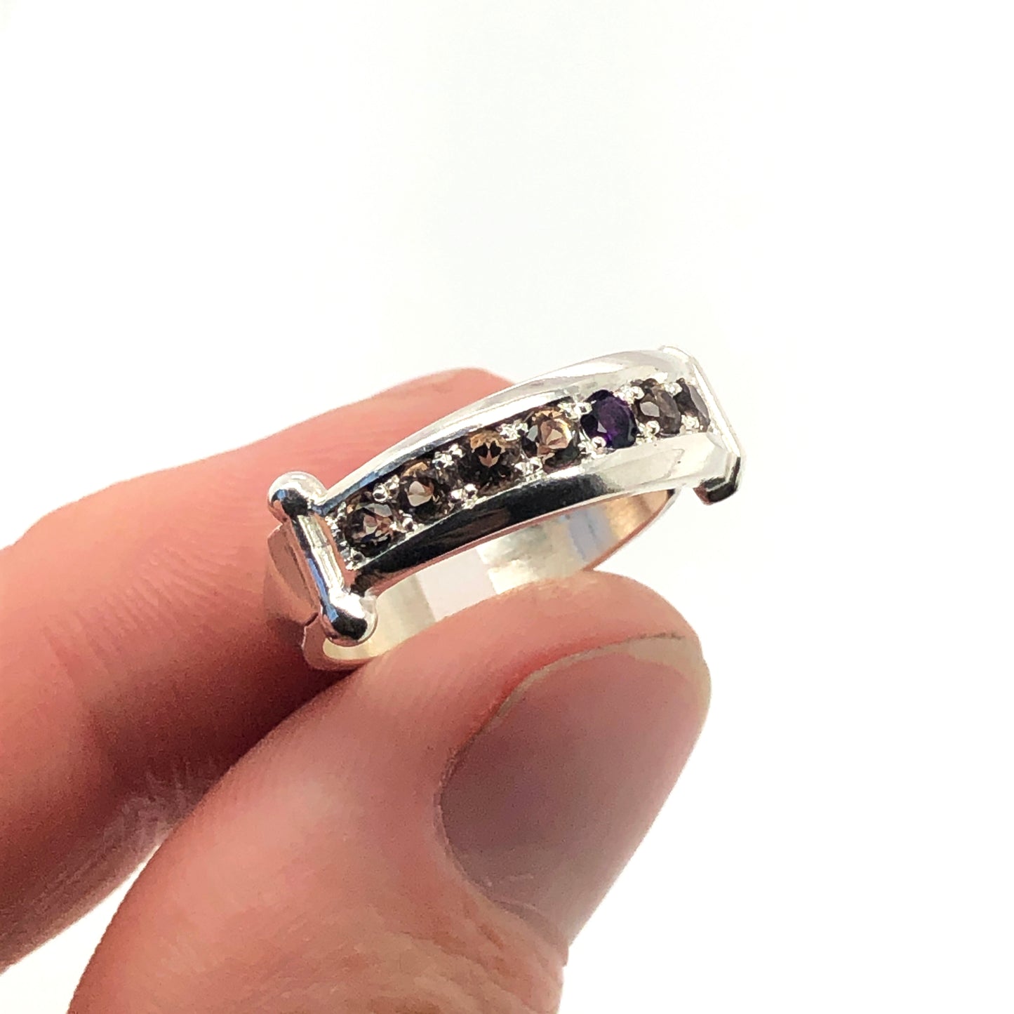 Amethyst and Smoky Quartz Dagger Ring