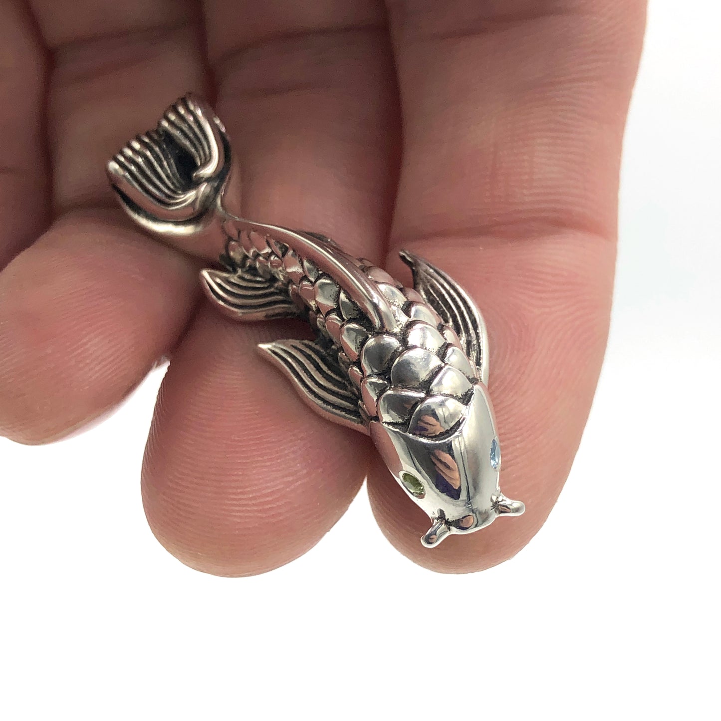Aquamarine & Peridot Dragon's Gate Koi Fish Necklace