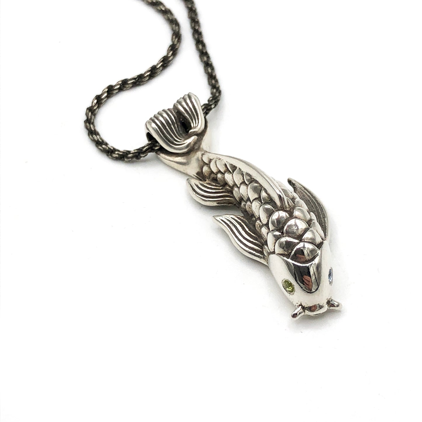 Aquamarine & Peridot Dragon's Gate Koi Fish Necklace