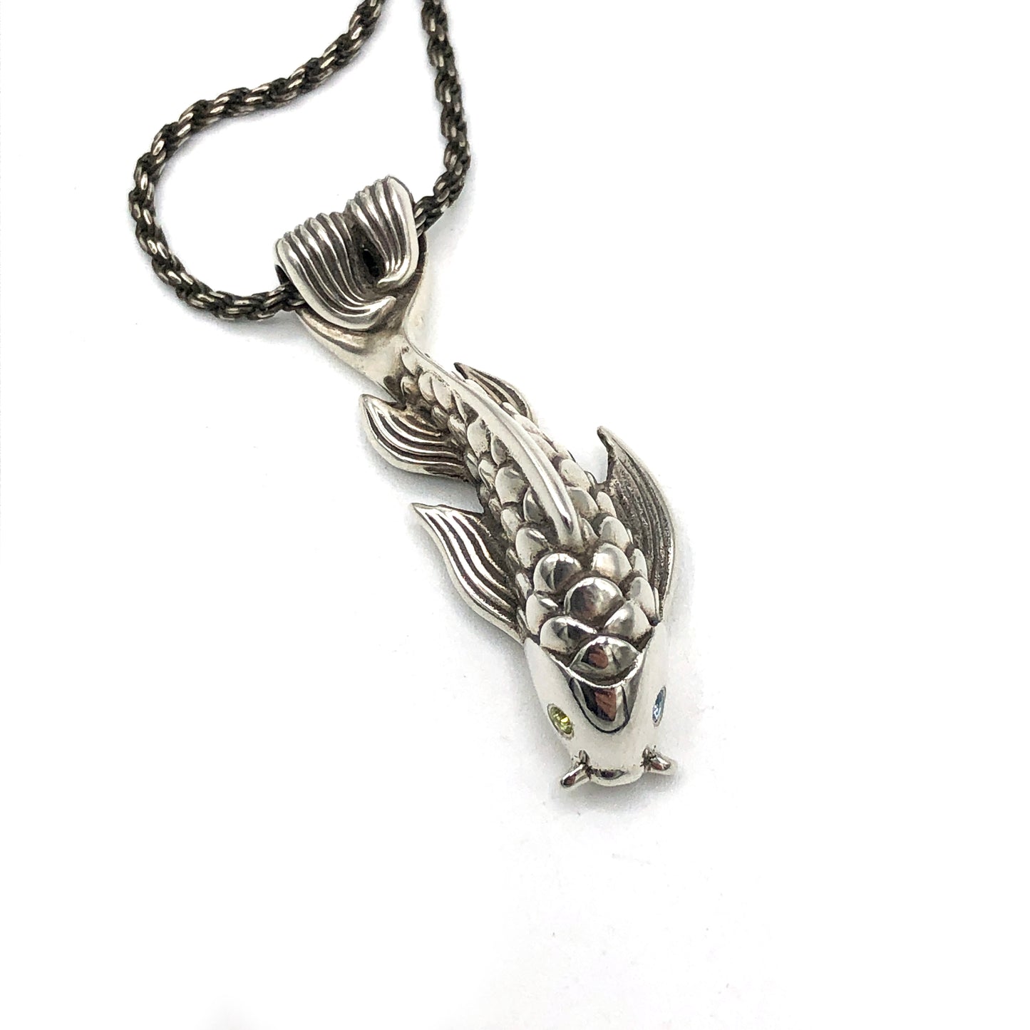 Aquamarine & Peridot Dragon's Gate Koi Fish Necklace