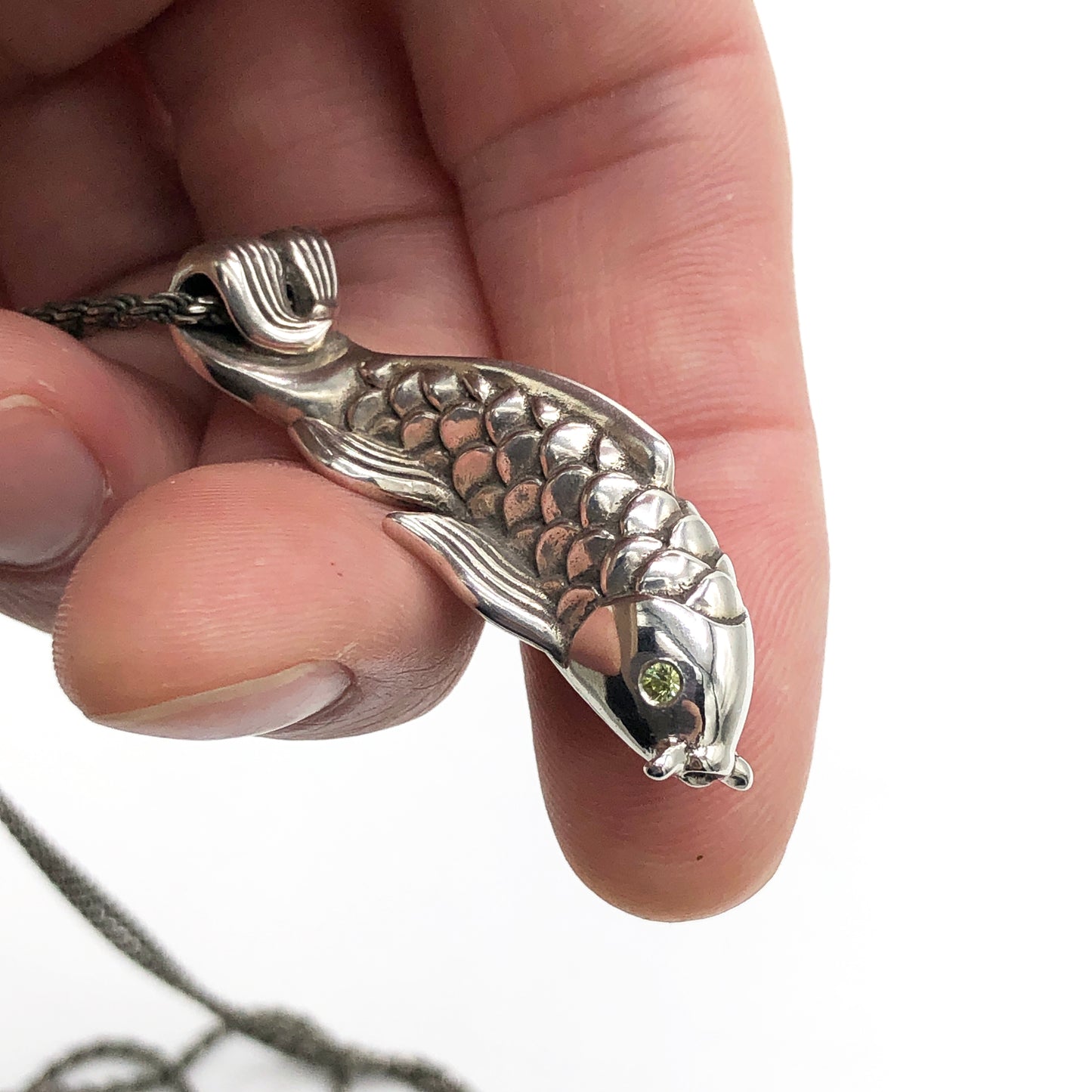 Aquamarine & Peridot Dragon's Gate Koi Fish Necklace