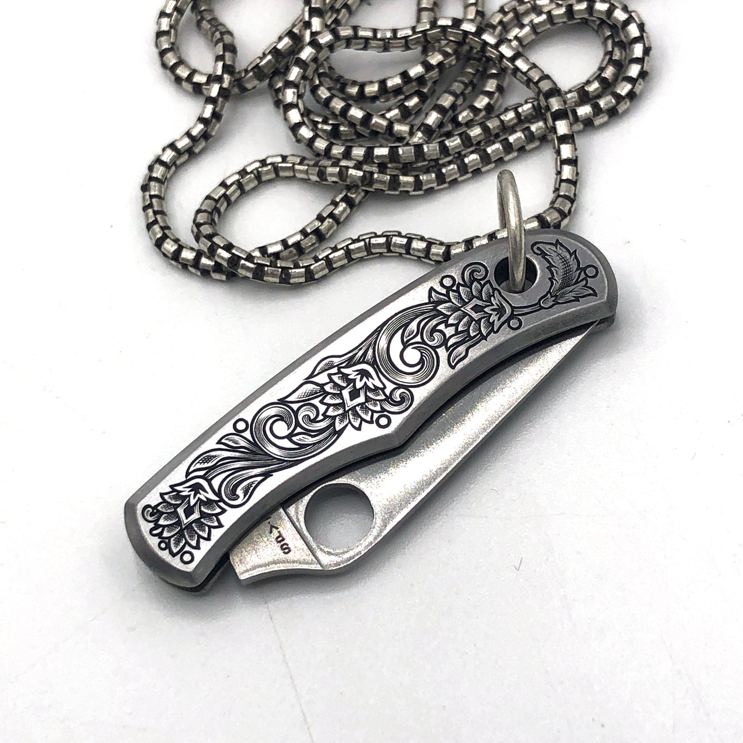 Hand Engraved Spyderco Bug Necklace