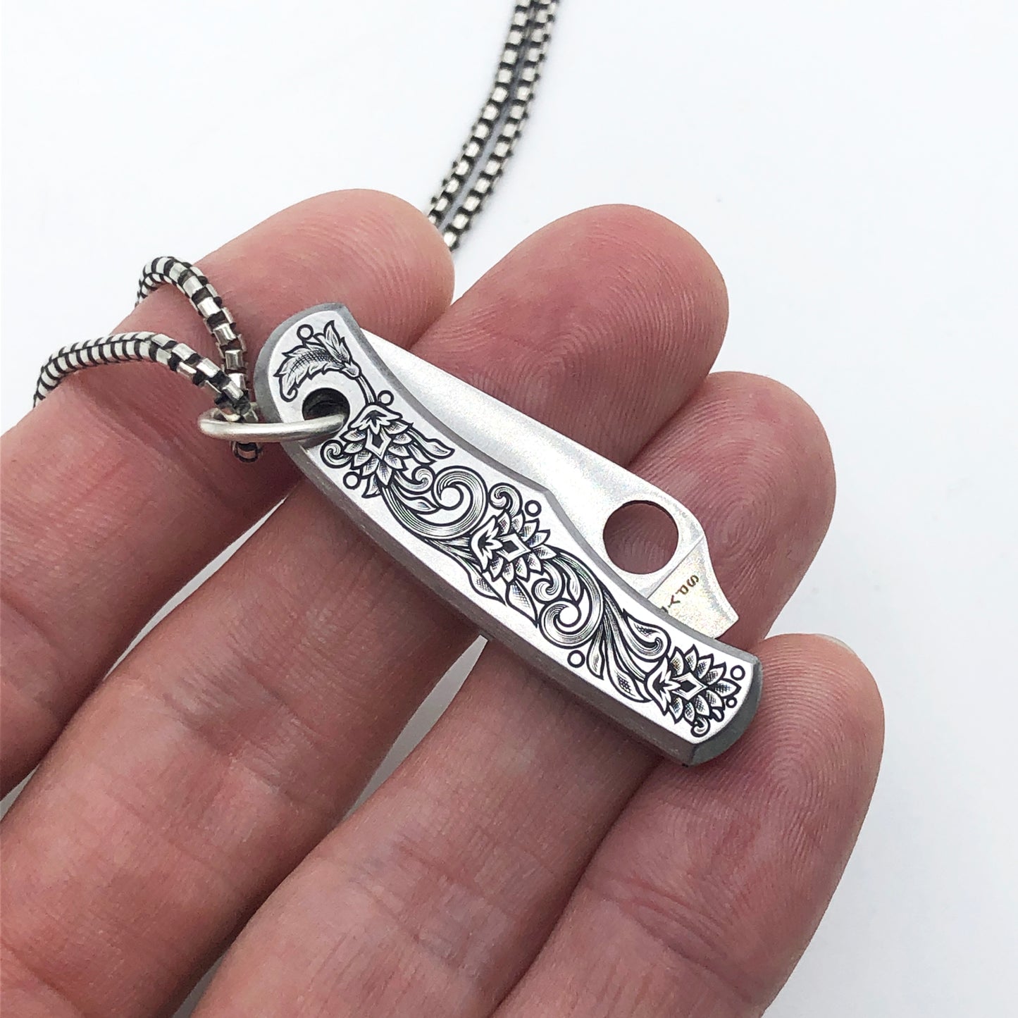 Hand Engraved Spyderco Bug Necklace