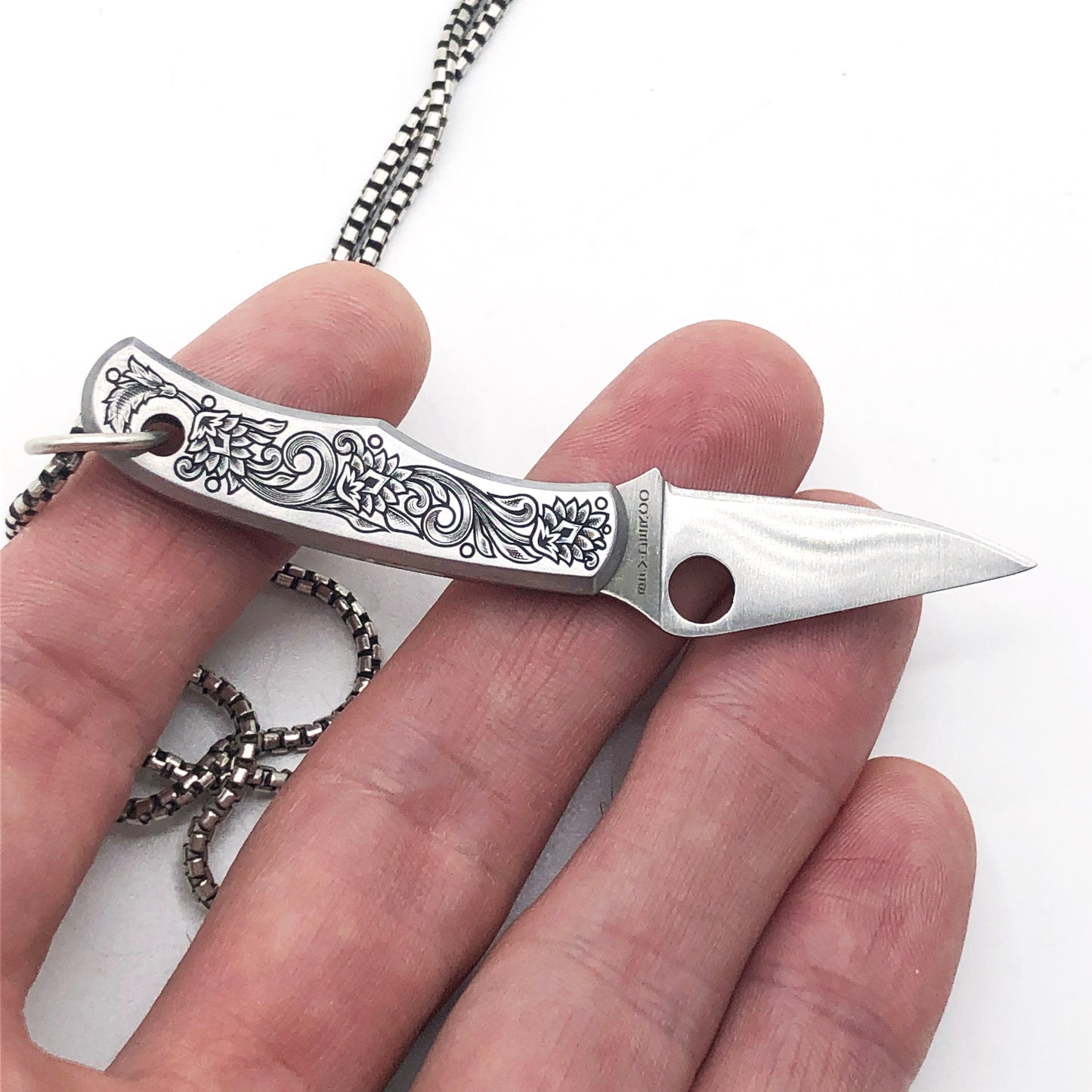 Hand Engraved Spyderco Bug Necklace