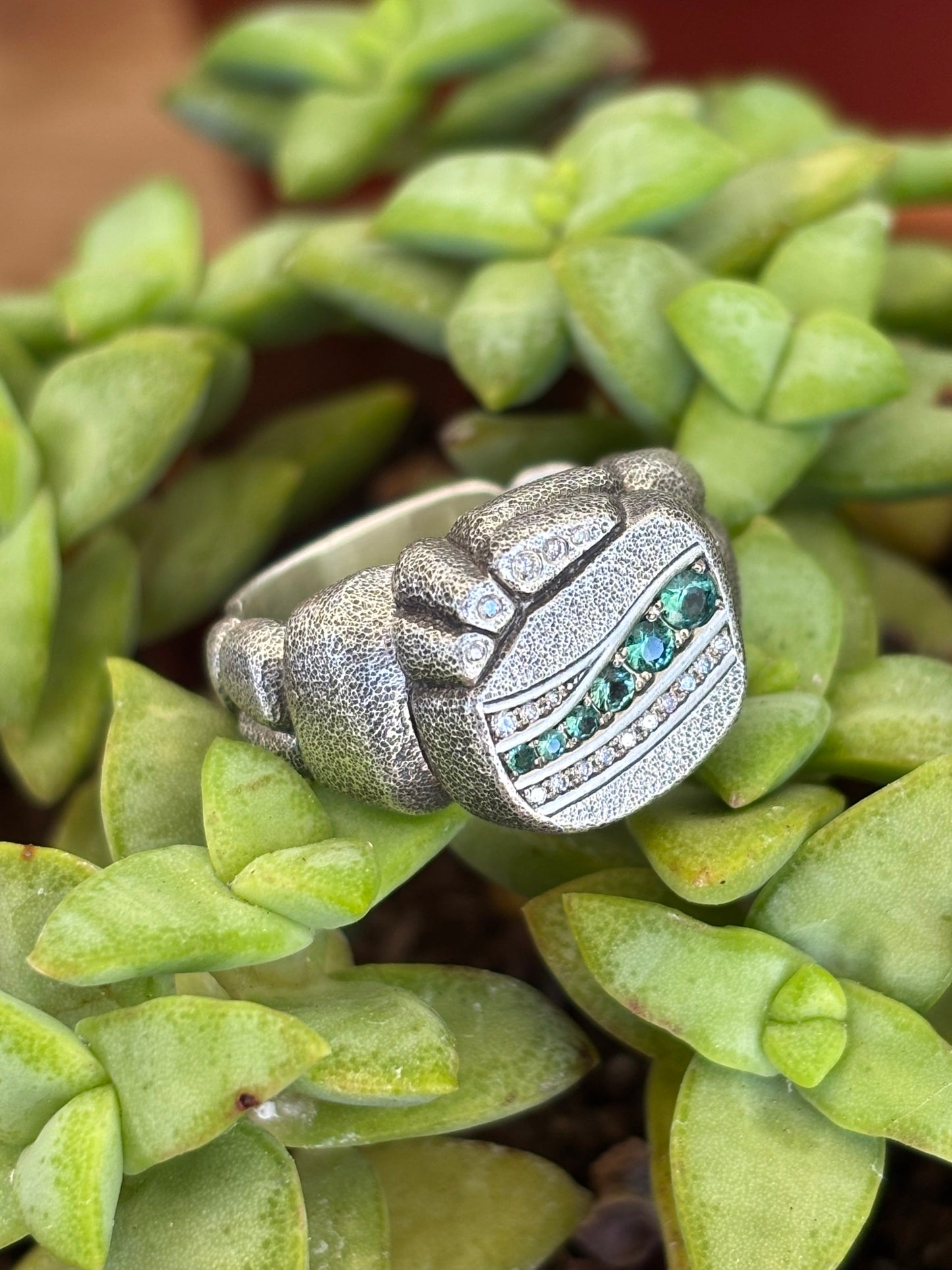 Emerald & Diamond Ancient Stones Ring