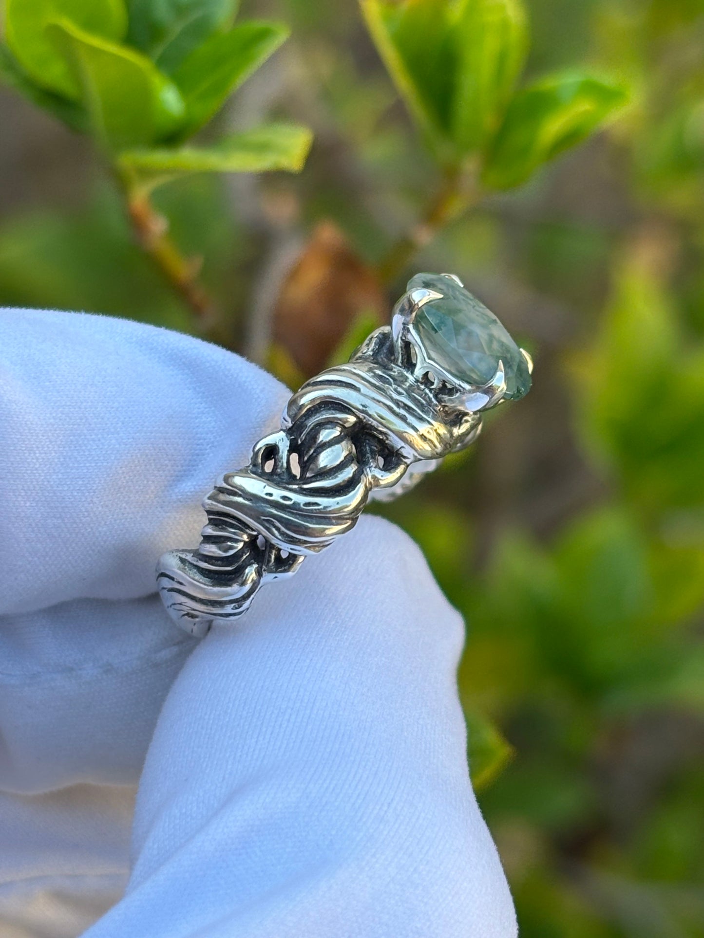 Moss Agate Juniper Ring