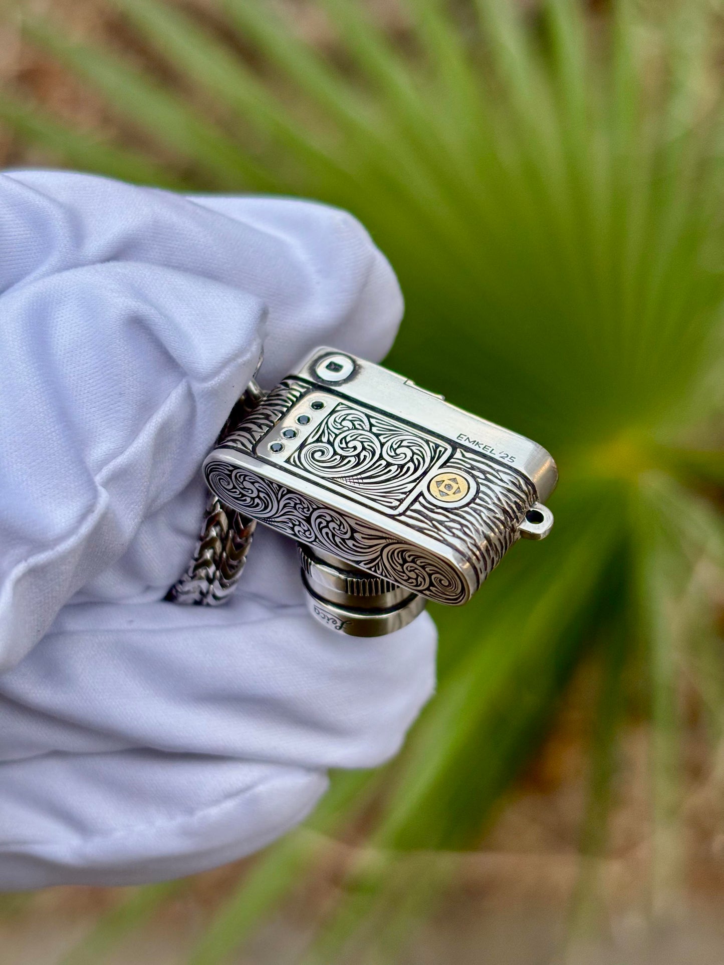 Leica Camera Chrysoprase Skull Necklace