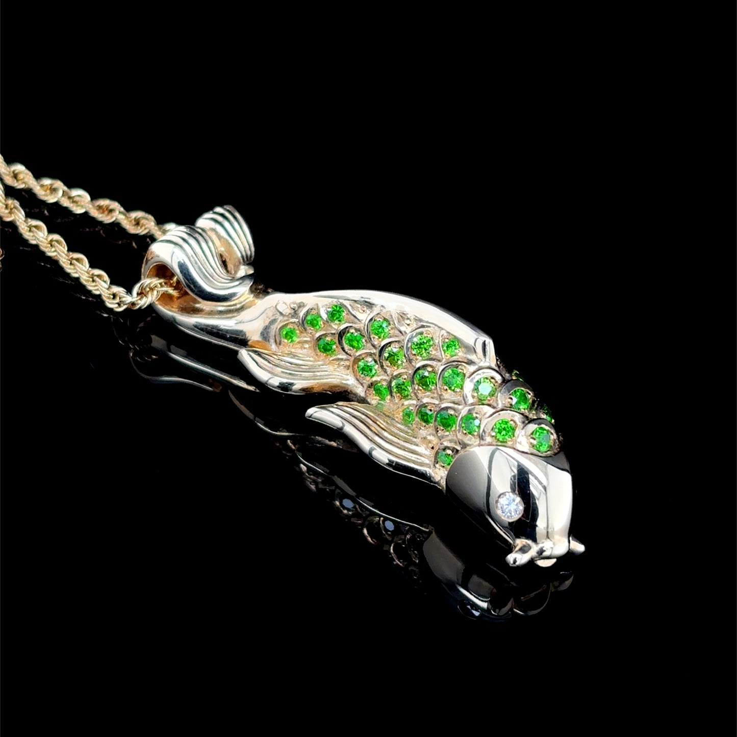 Demantoid Garnet Gold Koi Fish Necklace