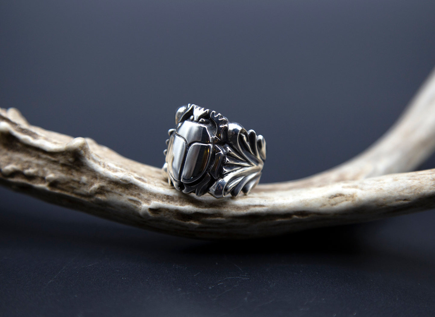 Scarab Filigree Sterling Silver Ring - Size 8