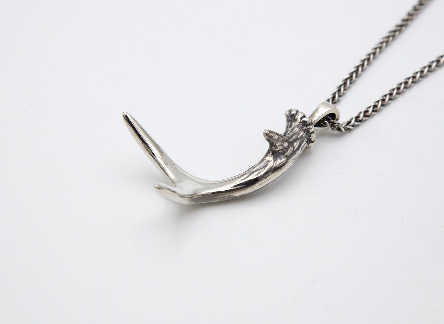 Large Deer Antler Sterling Silver Necklace
