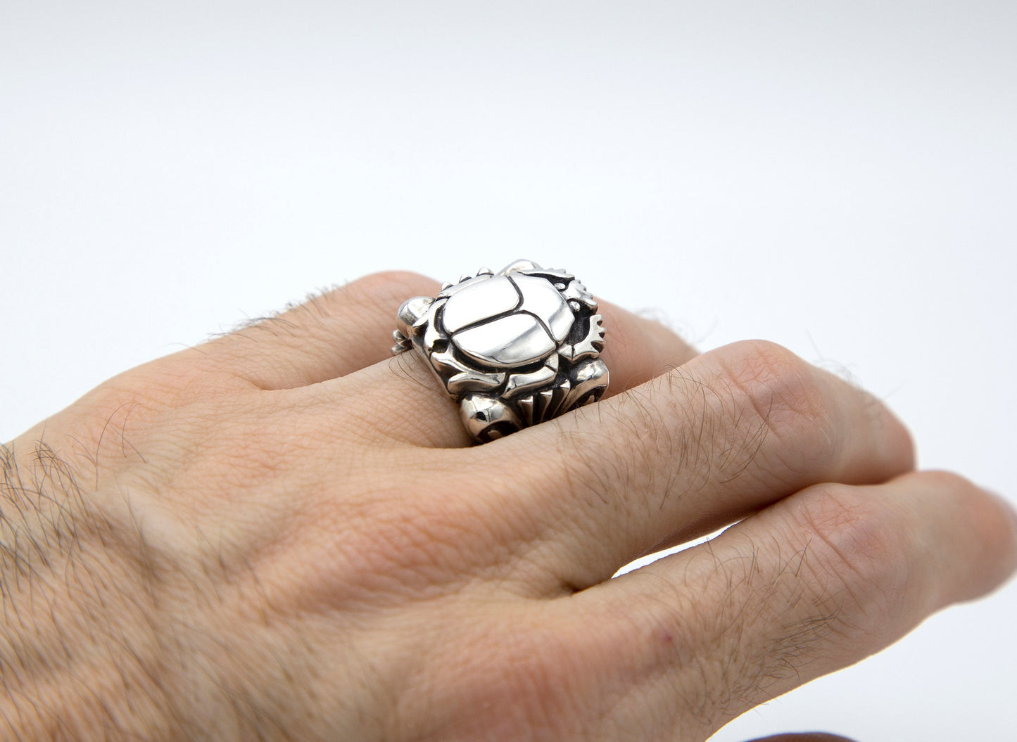 Scarab Filigree Sterling Silver Ring - Size 8