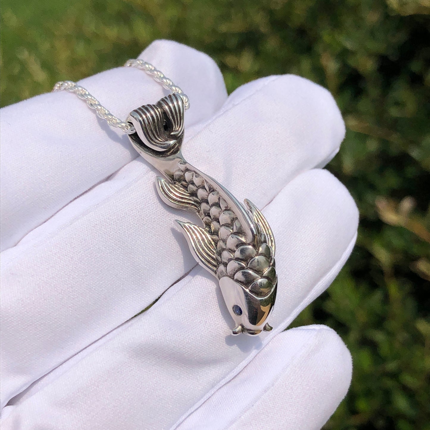 Blue Sapphire Dragon's Gate Koi Fish Necklace