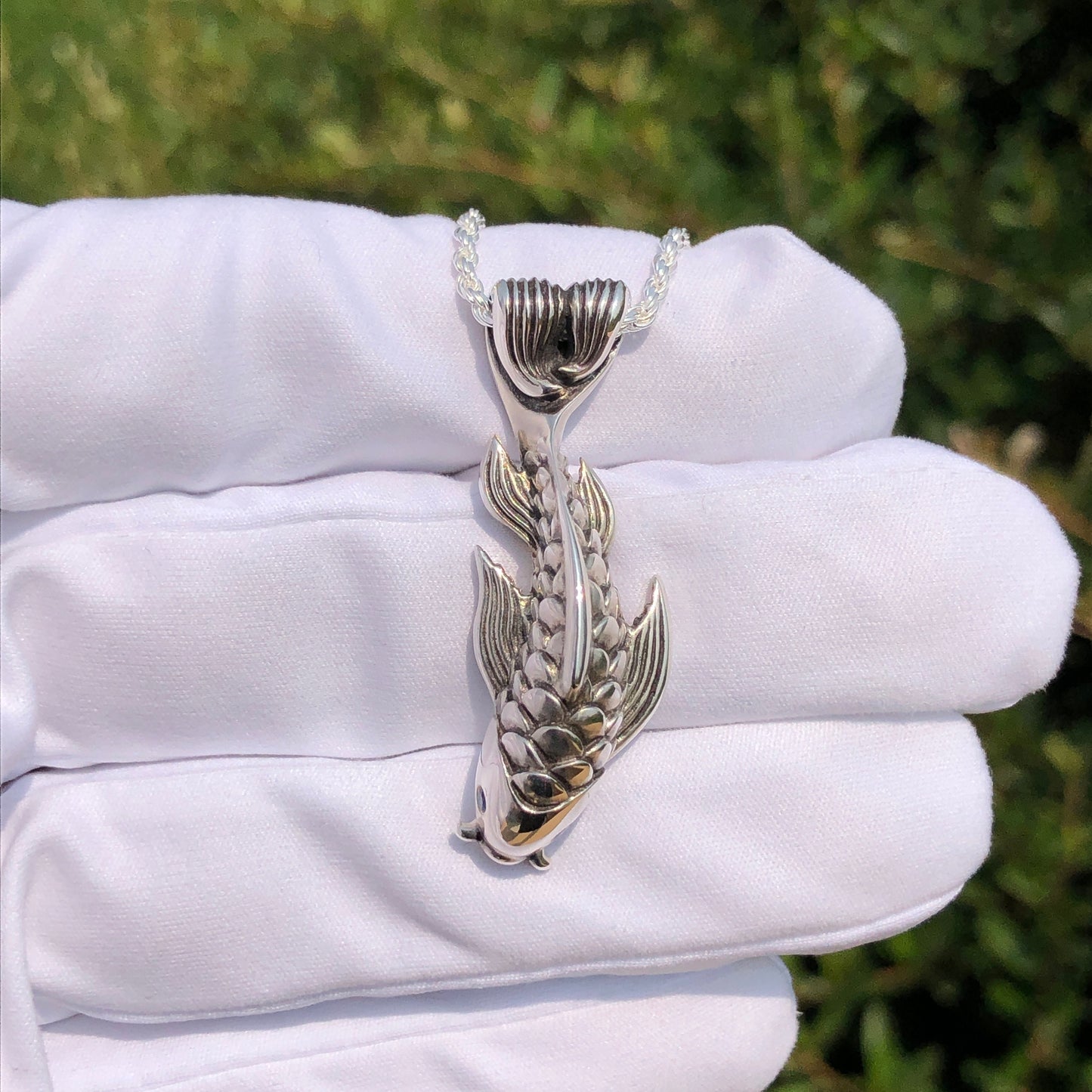 Blue Sapphire Dragon's Gate Koi Fish Necklace
