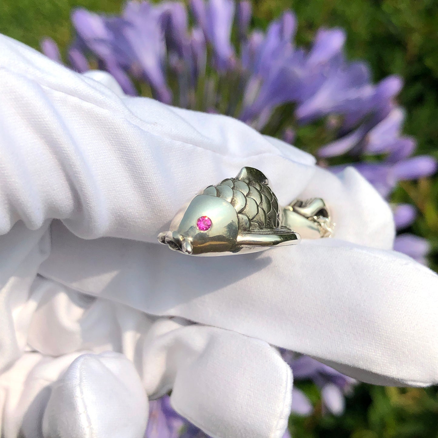 Dragon's Gate Sterling Silver Koi Necklace with AAA Pink Sapphires
