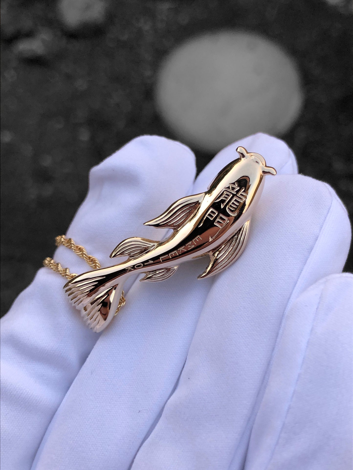 Custom Hand Engraved Koi Fish Necklace
