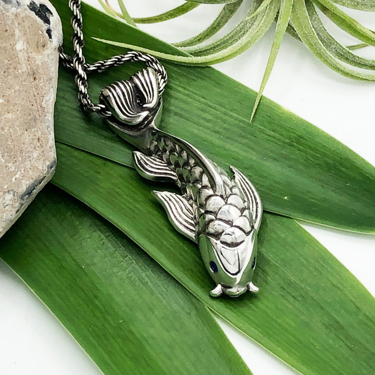 Blue Sapphire Dragon's Gate Koi Fish Necklace