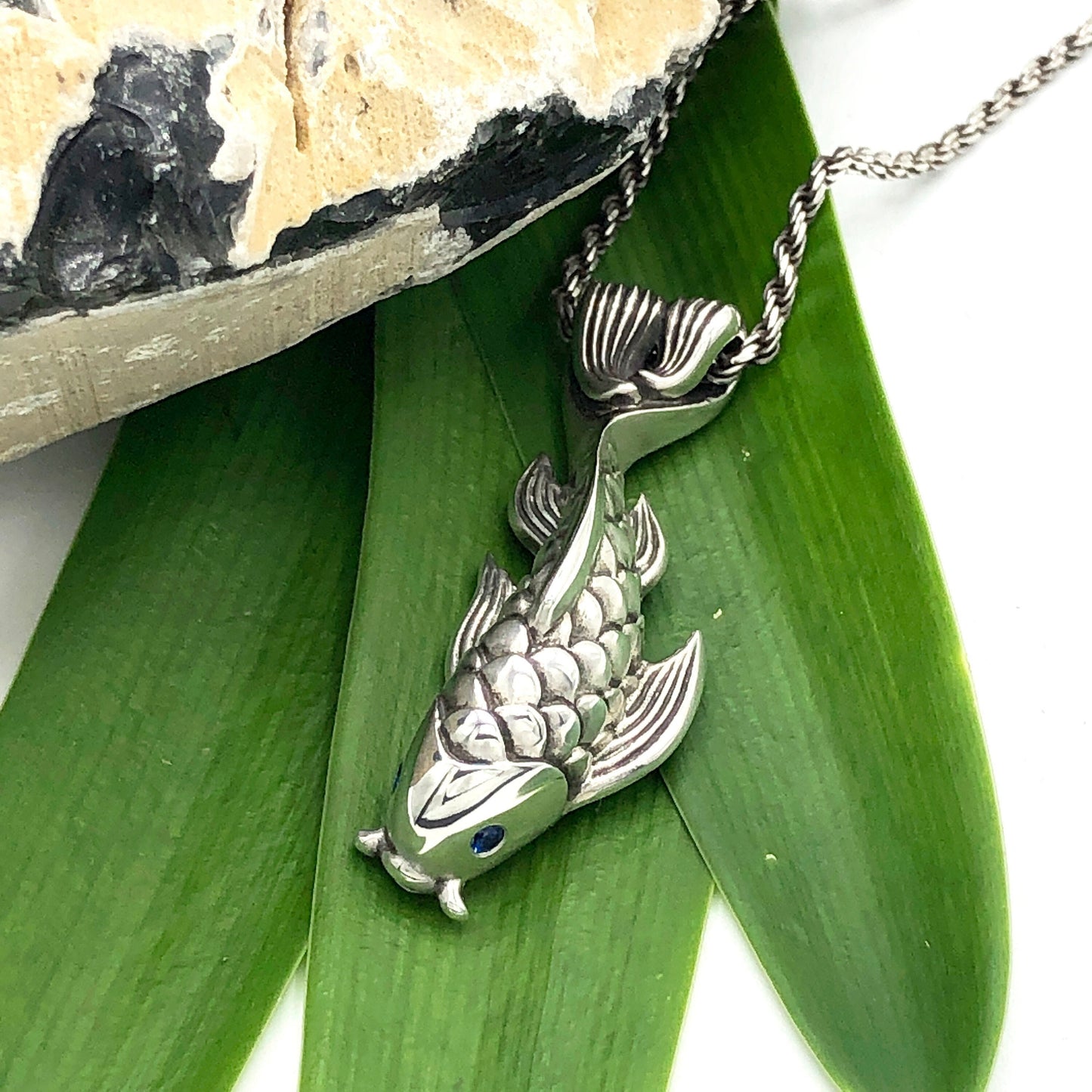 Blue Sapphire Dragon's Gate Koi Fish Necklace