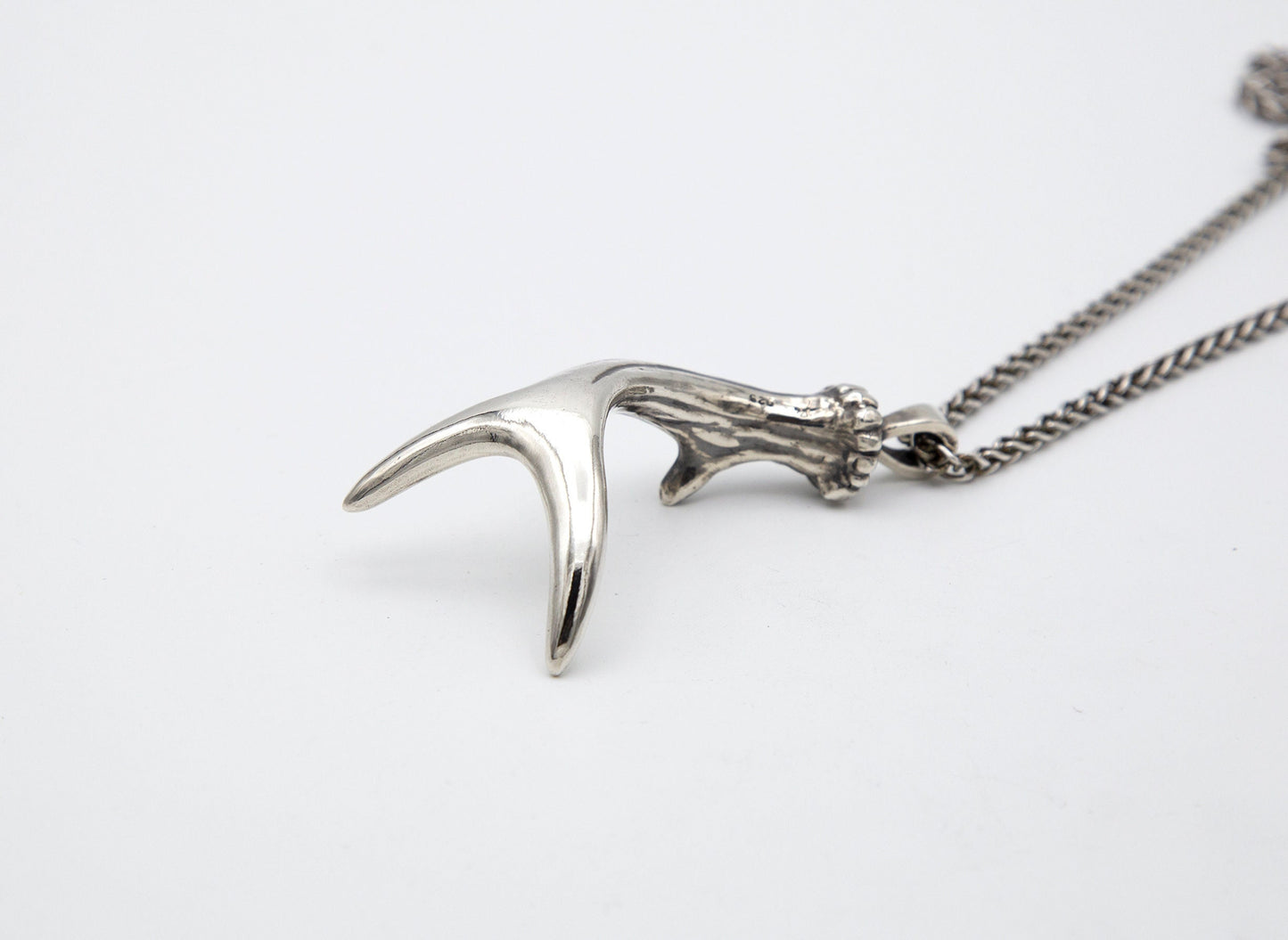 Large Deer Antler Sterling Silver Necklace