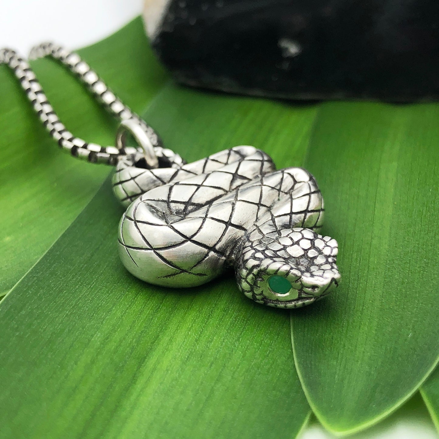 Hand carved Chrysoprase Viper Necklace