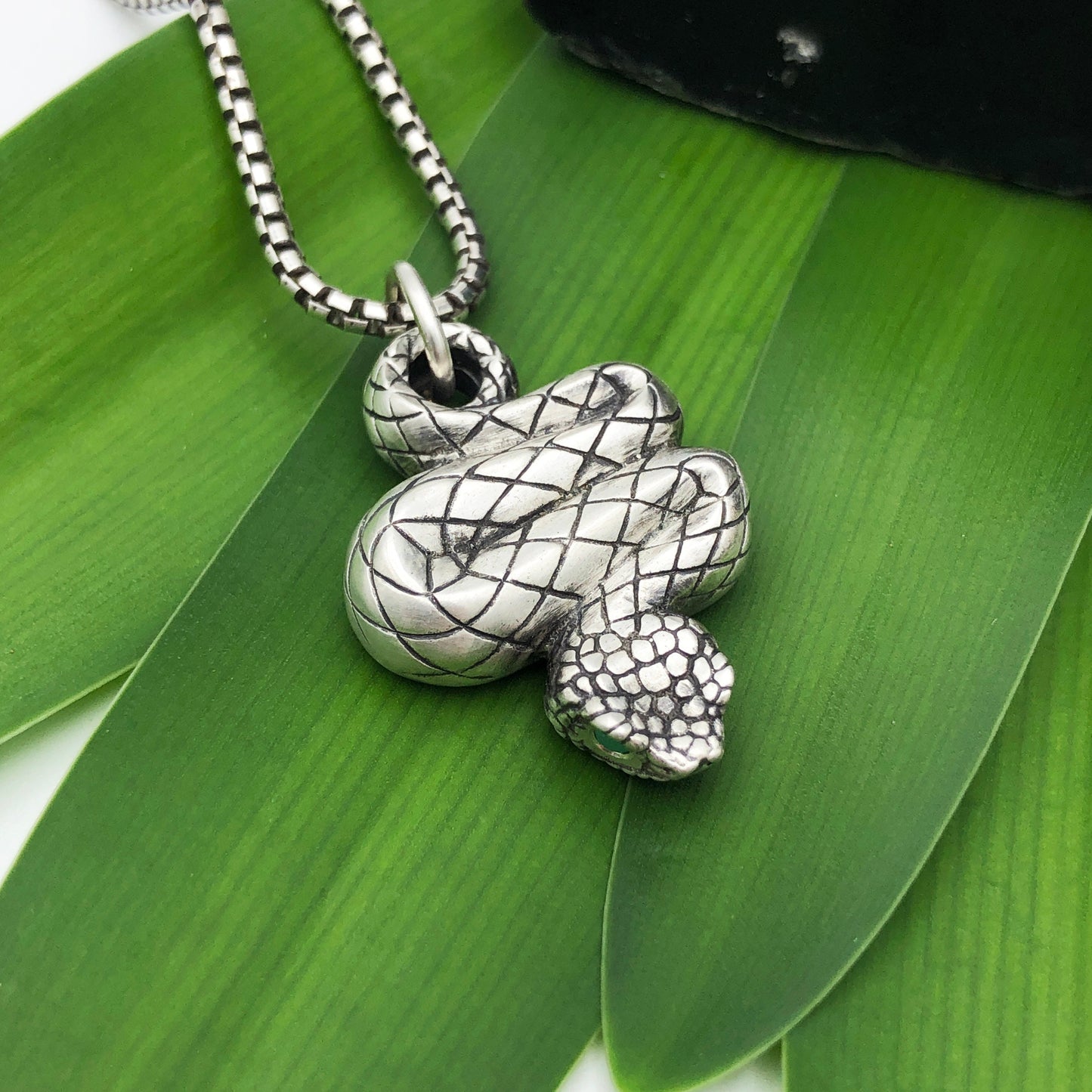 hand carved viper snake pendant necklace