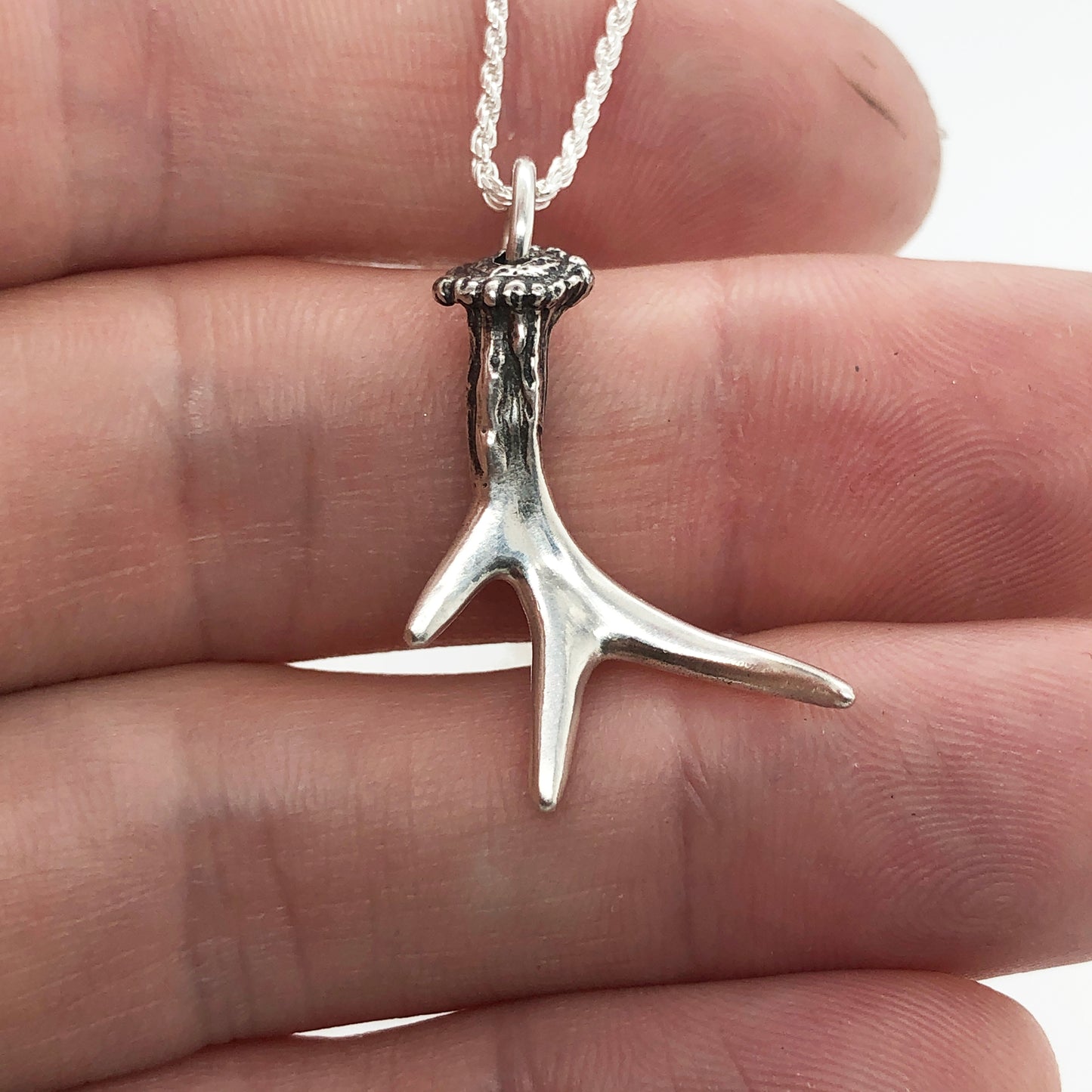 Mini Deer Antler Sterling Silver Necklace