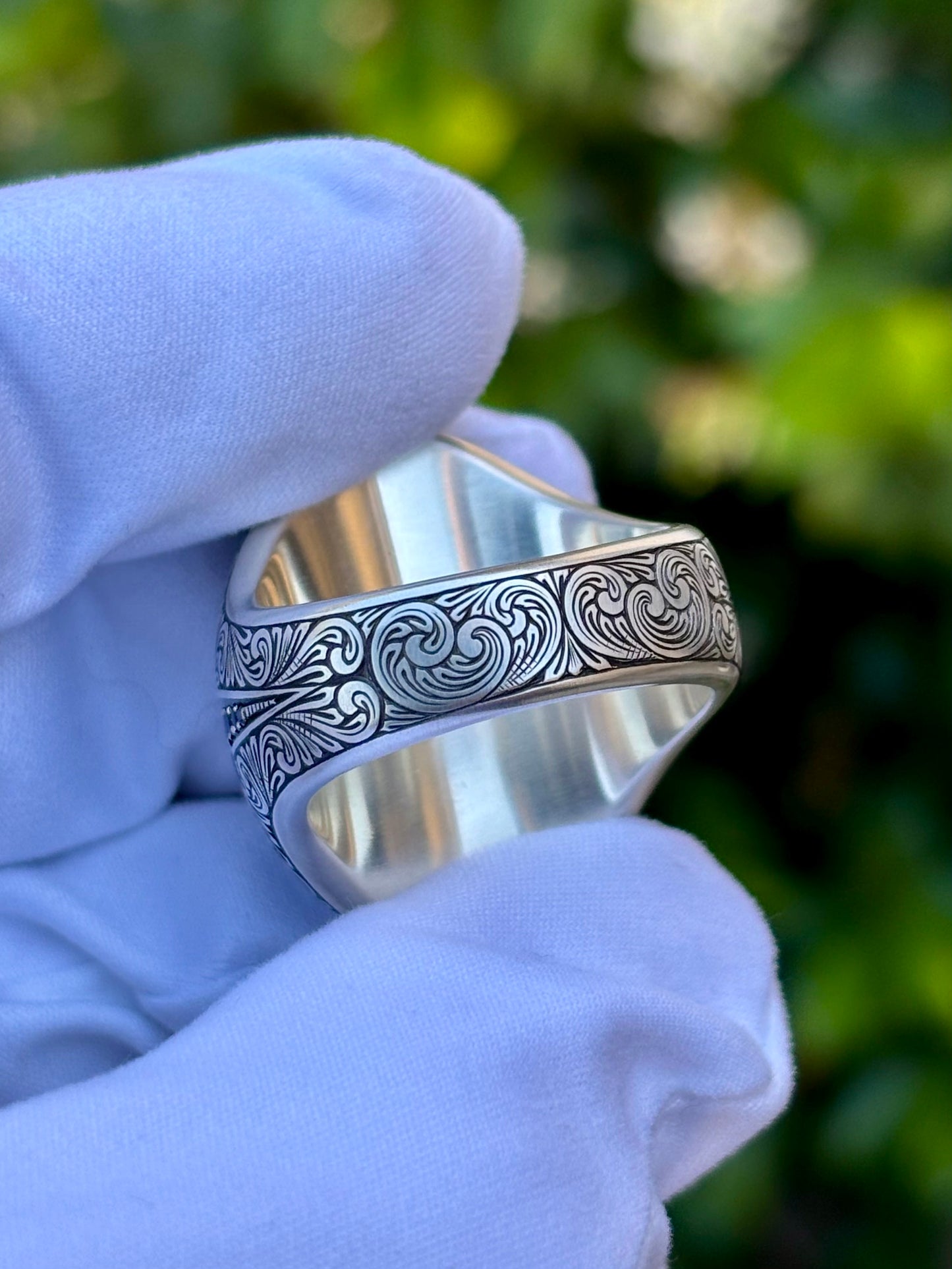 White Buffalo Hand Engraved Ring