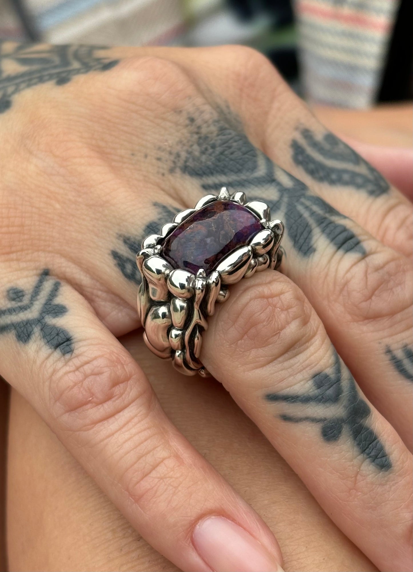 Sugilite Hand Carved Ring - Size 7.5