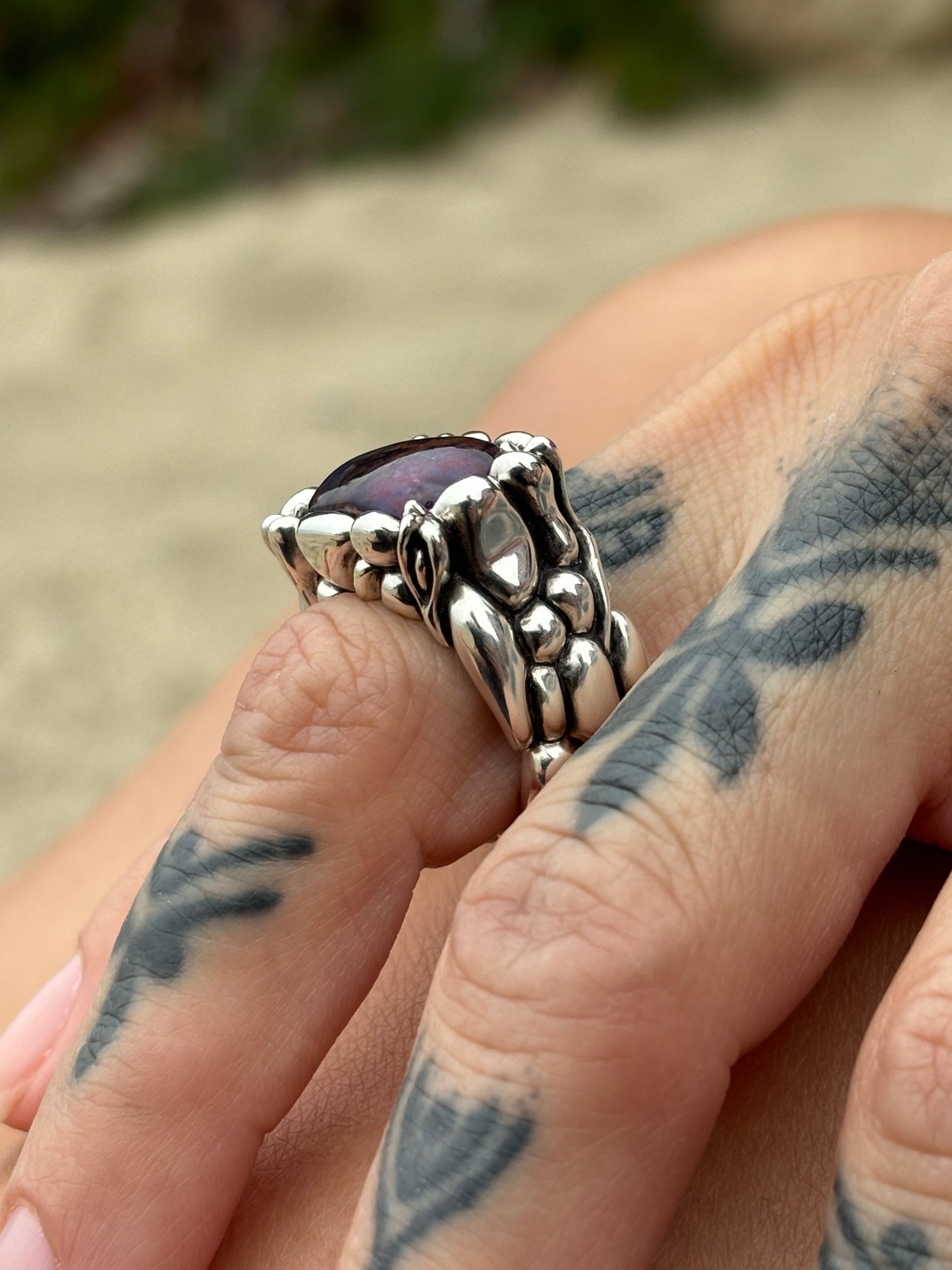 Sugilite Hand Carved Ring - Size 7.5