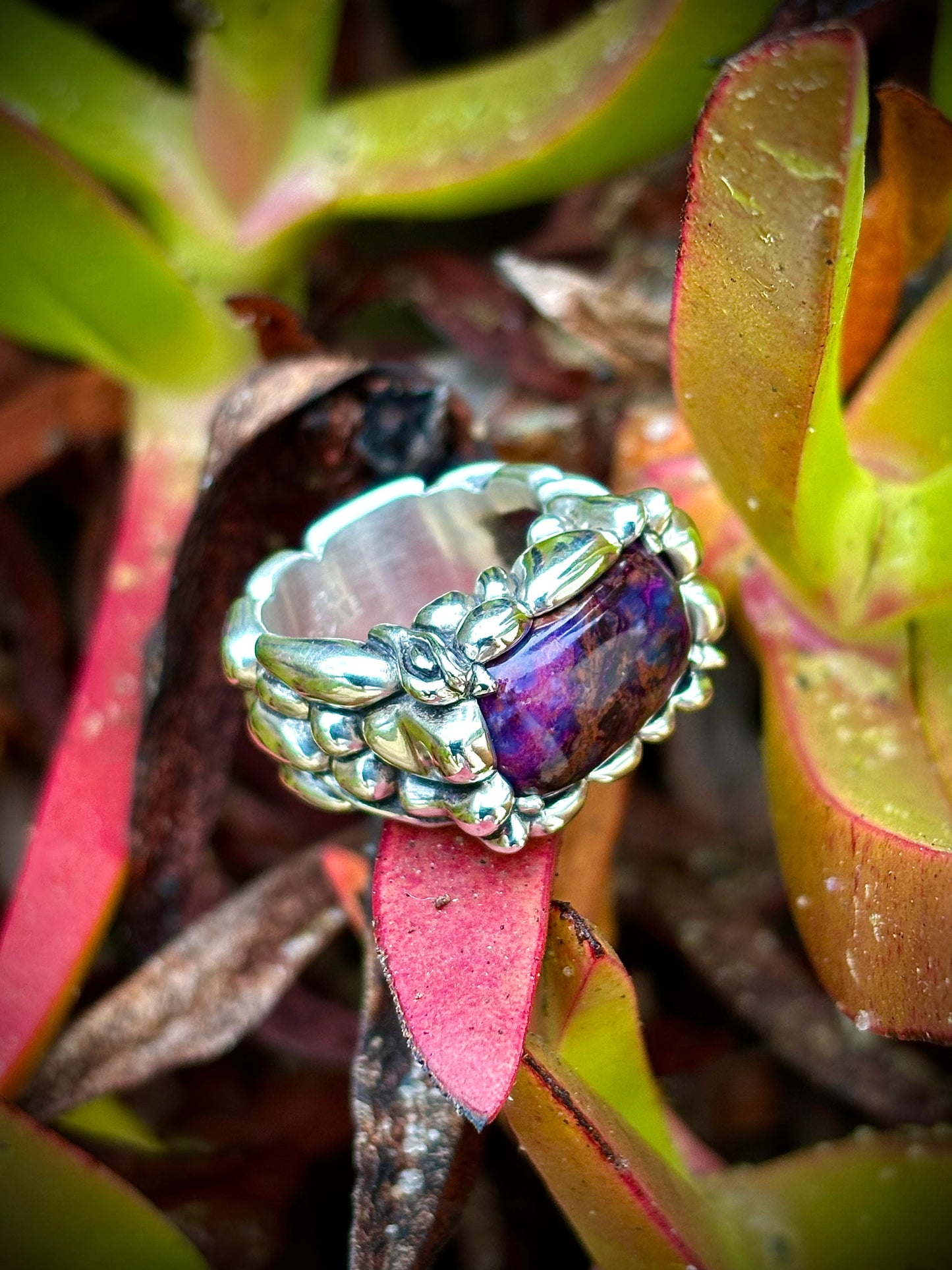 Sugilite Hand Carved Ring - Size 7.5