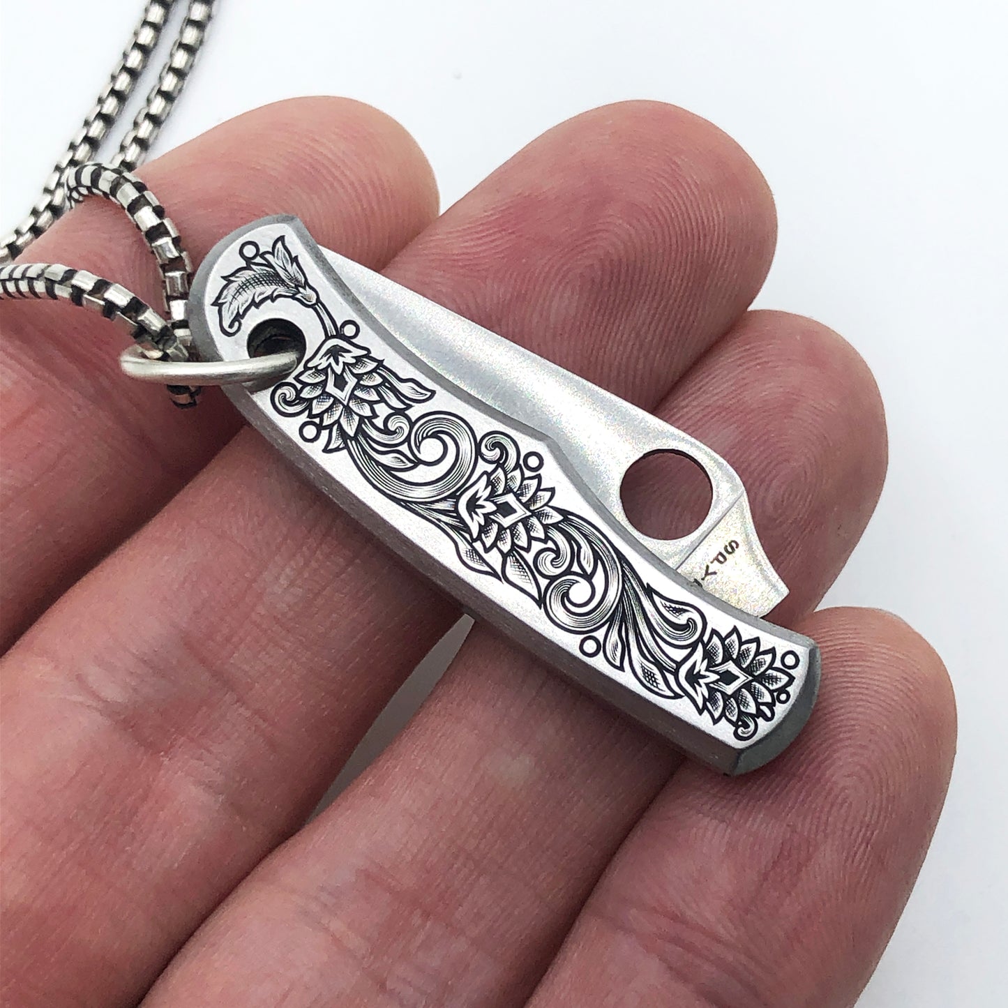Hand Engraved Spyderco Bug Necklace