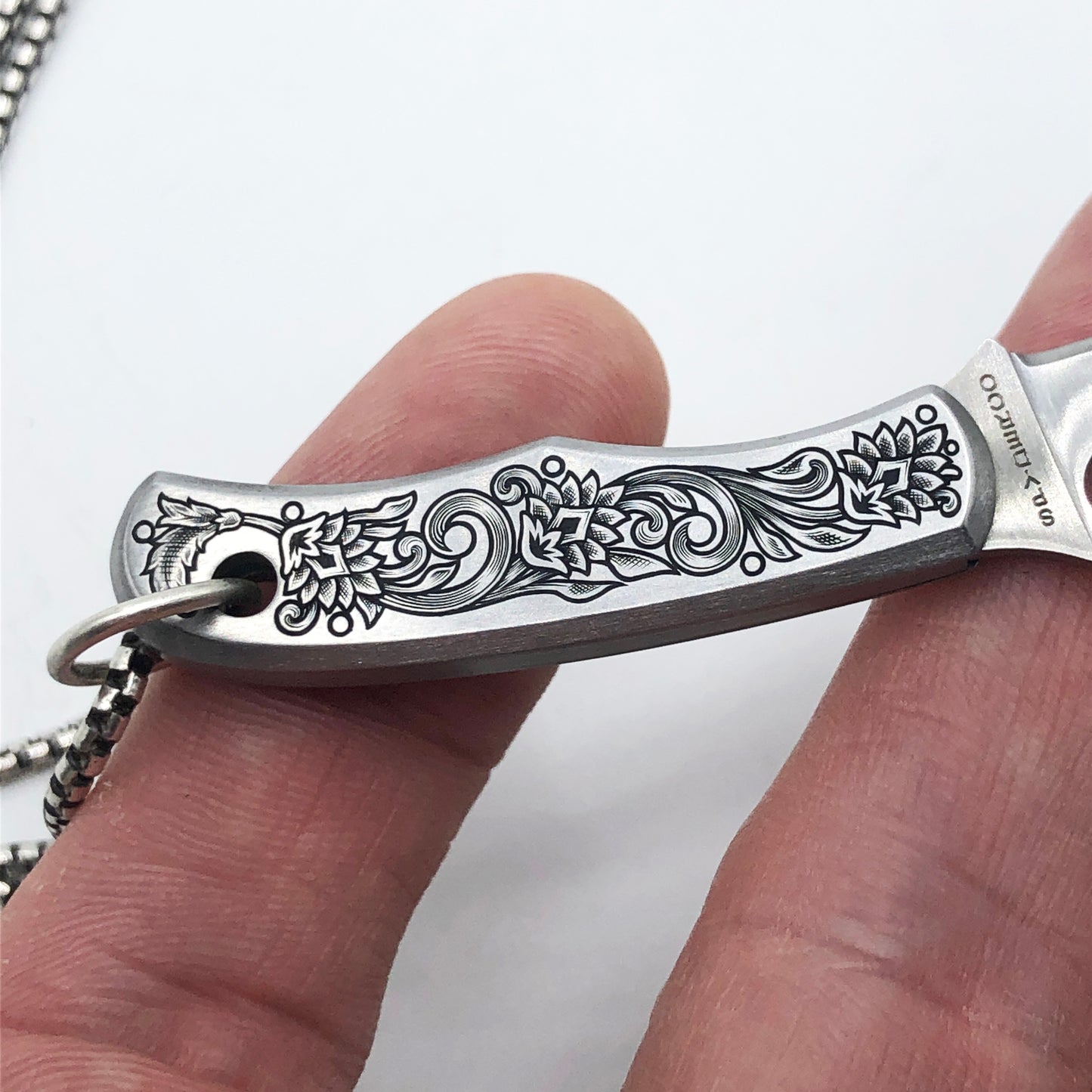Hand Engraved Spyderco Bug Necklace