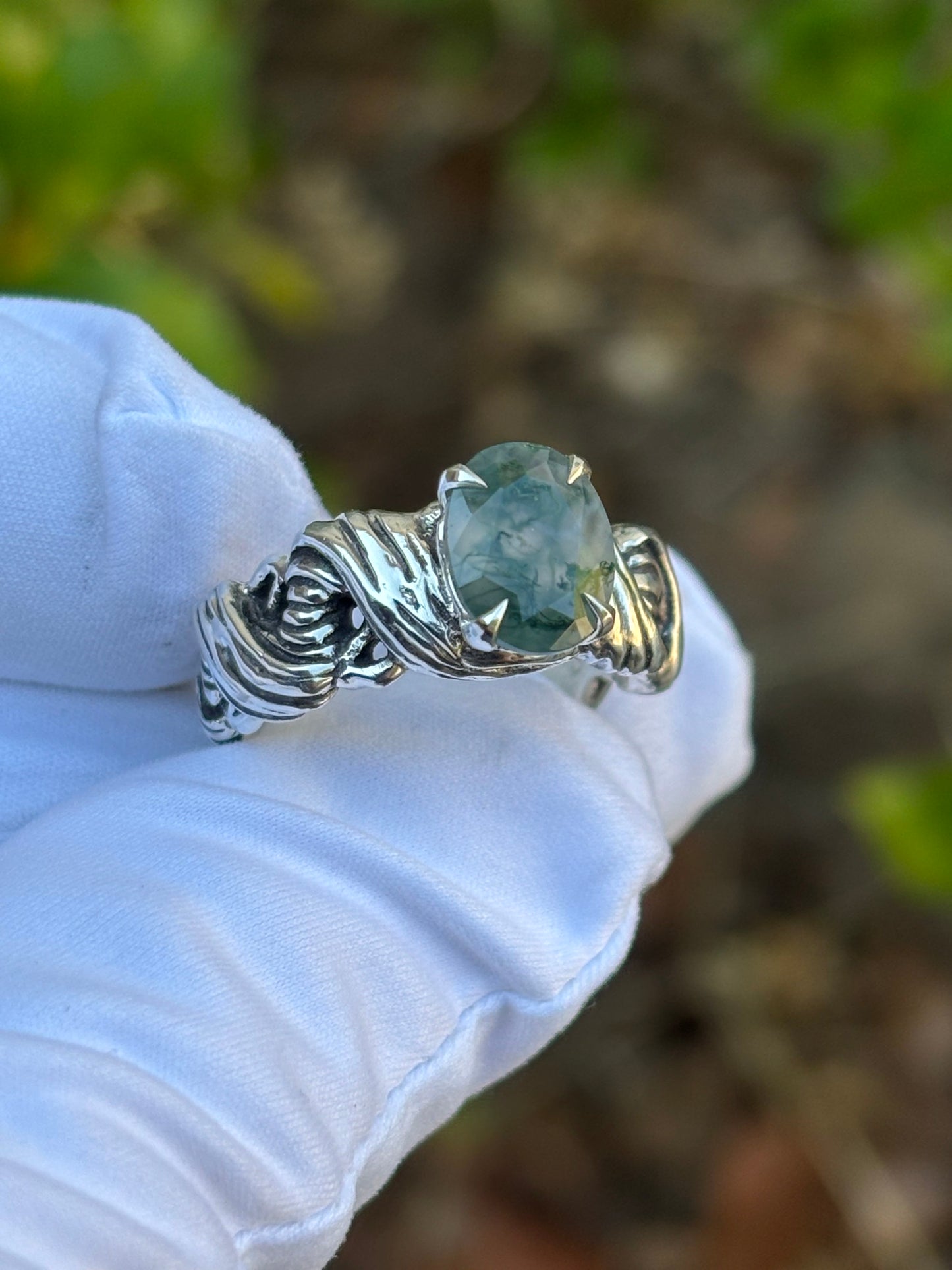 Moss Agate Juniper Ring