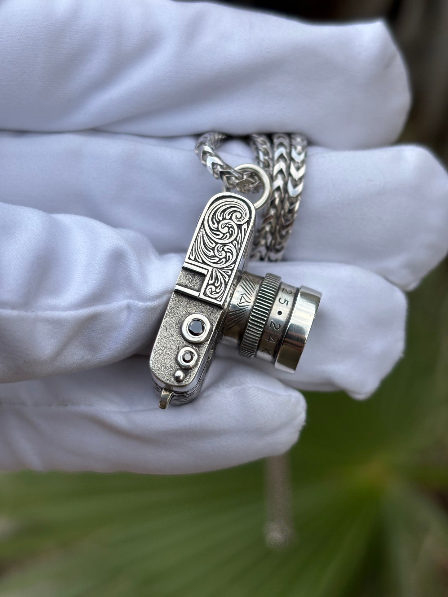 Leica Camera Chrysoprase Skull Necklace