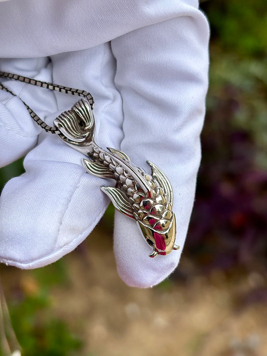 Teal and Yellow Sapphire Koi Fish Necklace