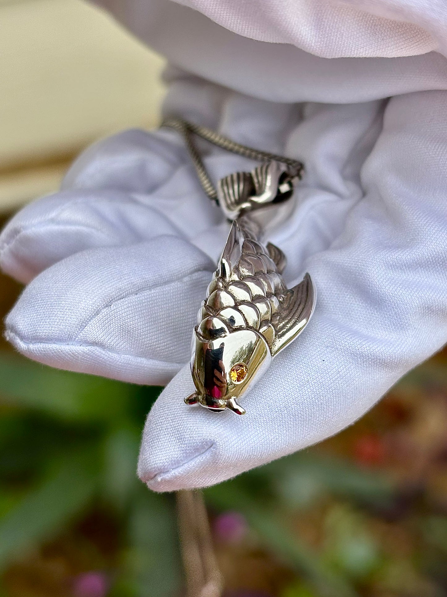 Teal and Yellow Sapphire Koi Fish Necklace