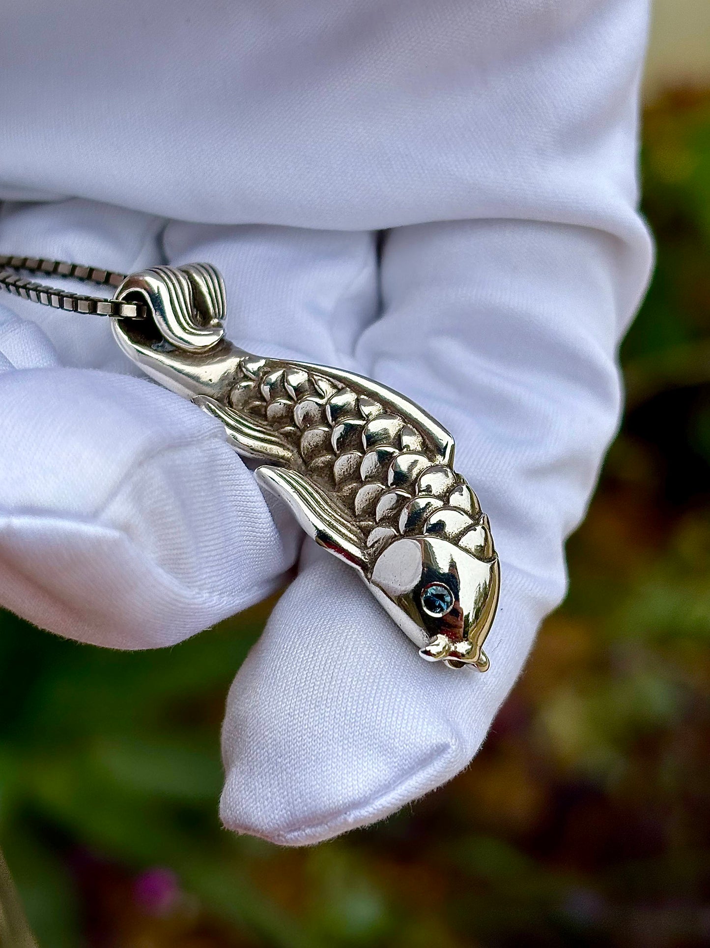 Teal and Yellow Sapphire Koi Fish Necklace