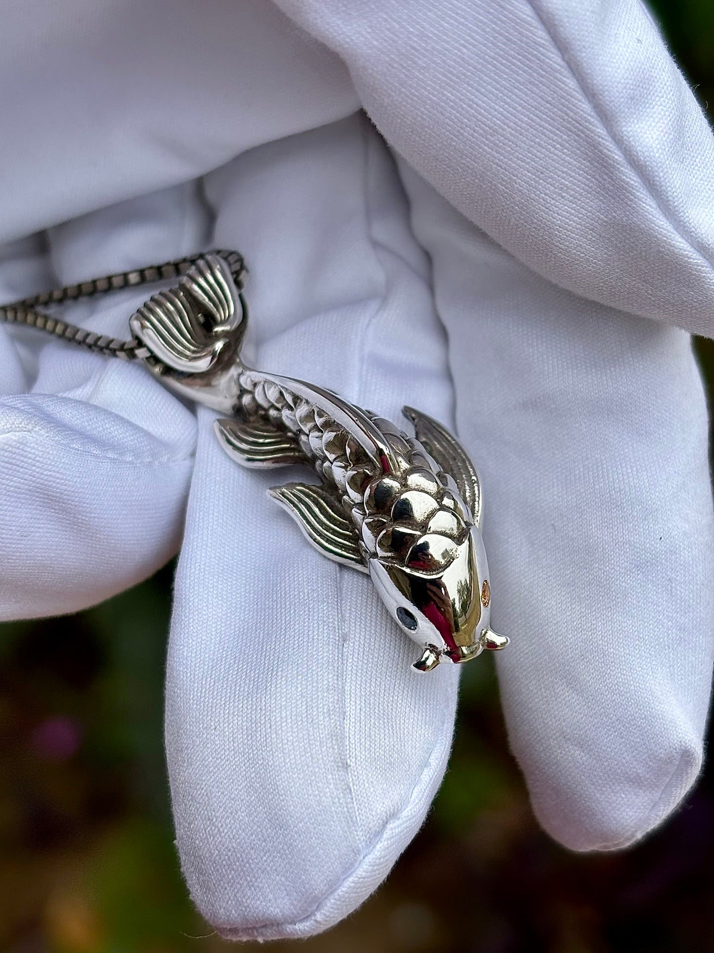 Teal and Yellow Sapphire Koi Fish Necklace