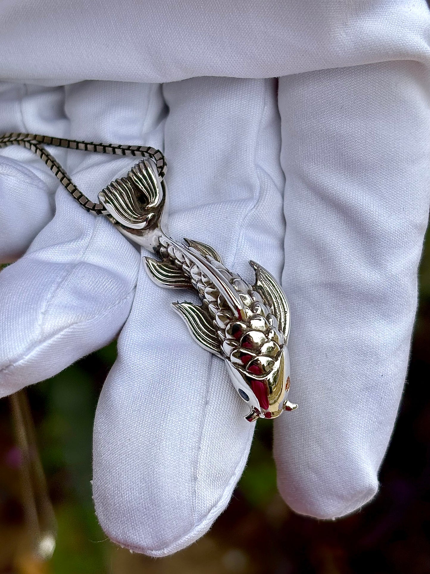 Teal and Yellow Sapphire Koi Fish Necklace