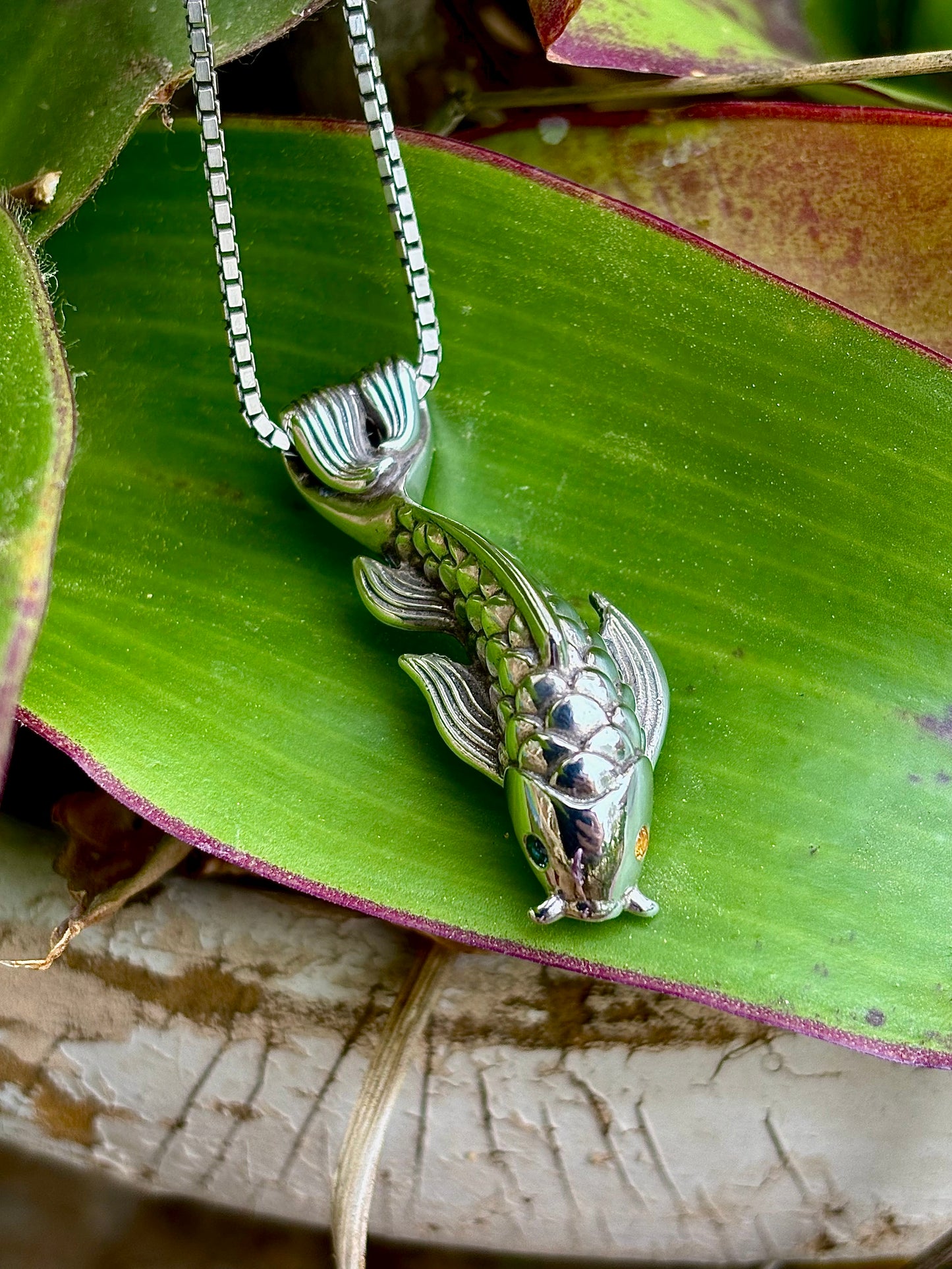 Teal and Yellow Sapphire Koi Fish Necklace