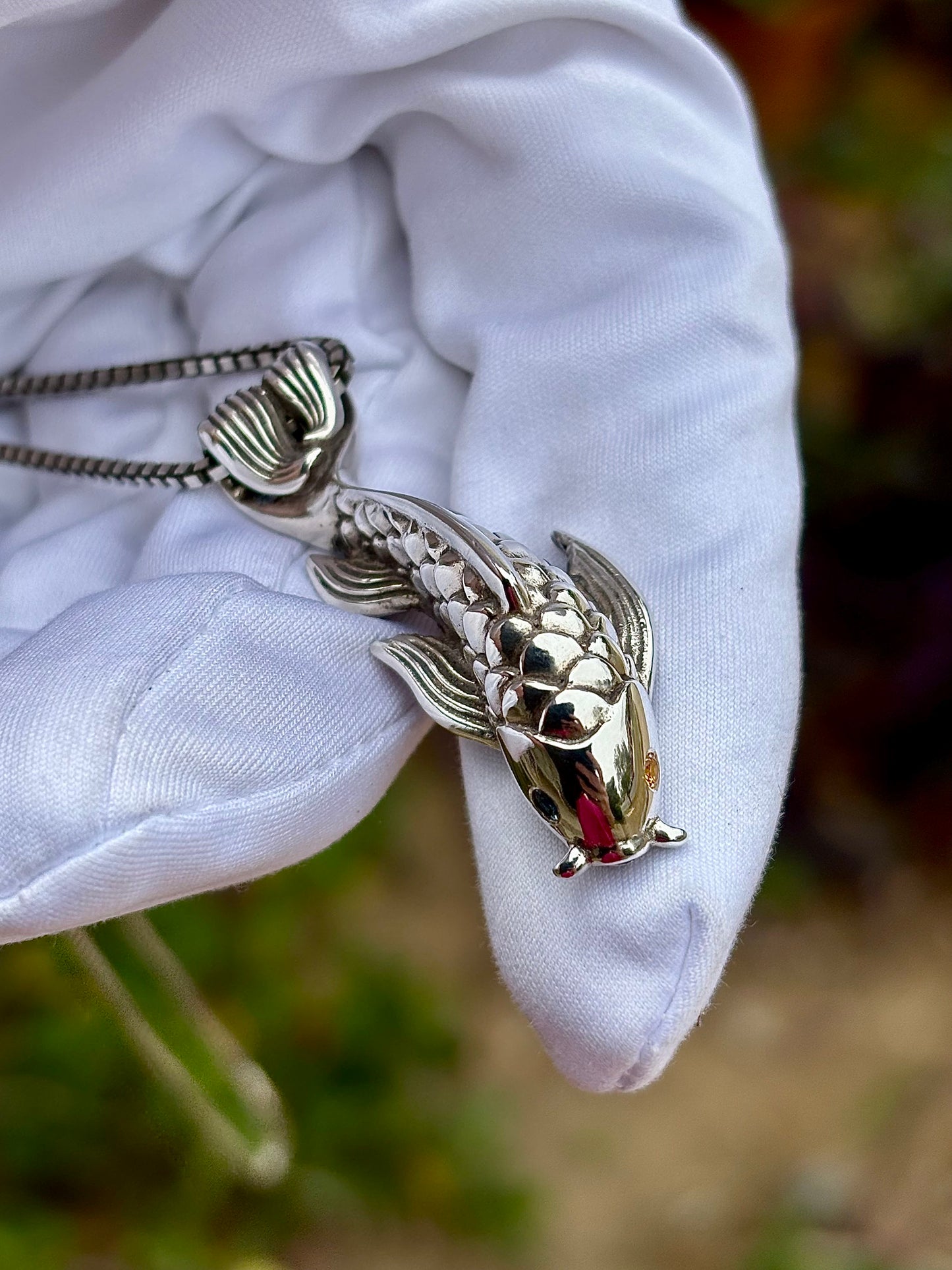 Teal and Yellow Sapphire Koi Fish Necklace