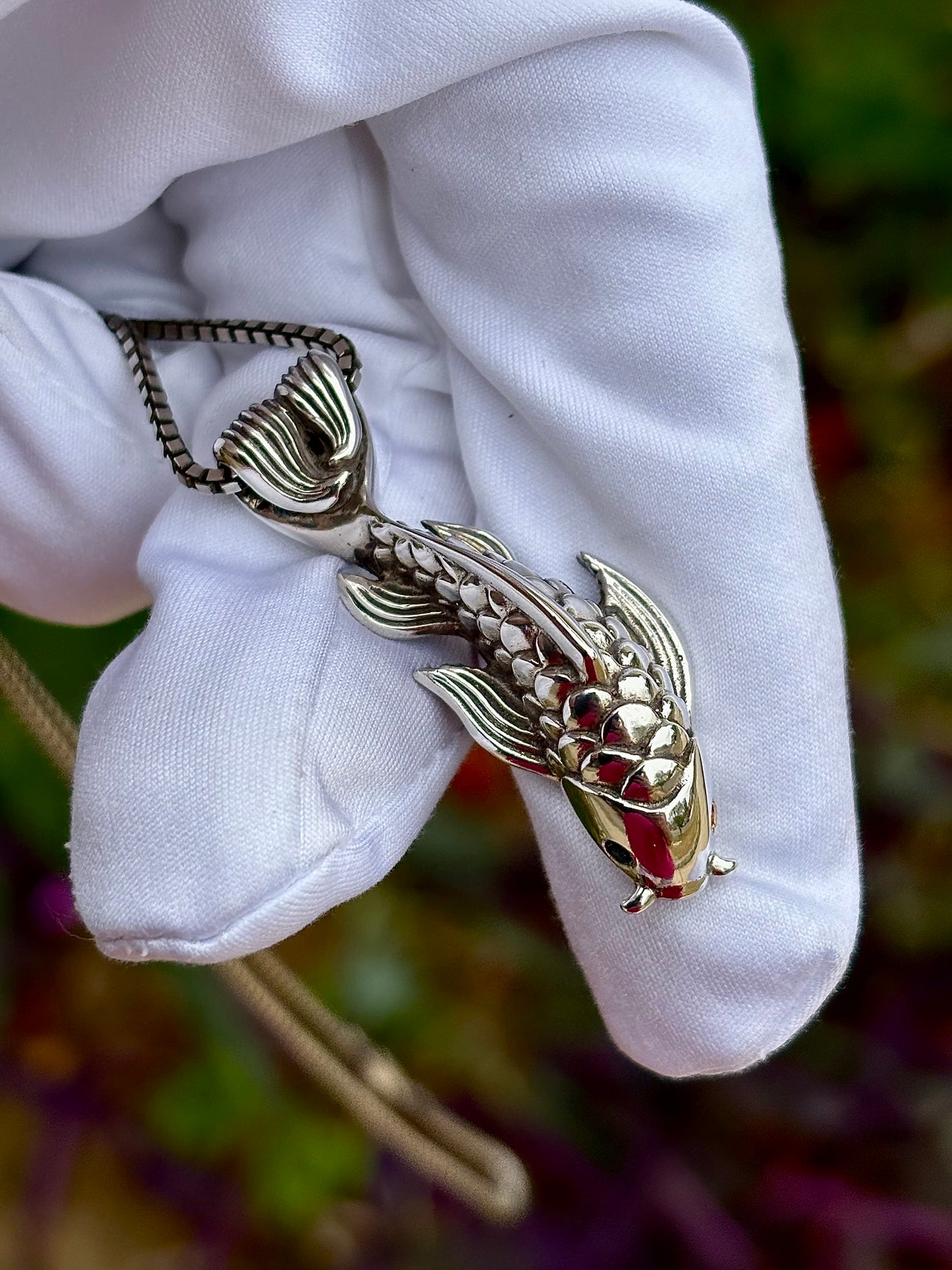 Teal and Yellow Sapphire Koi Fish Necklace