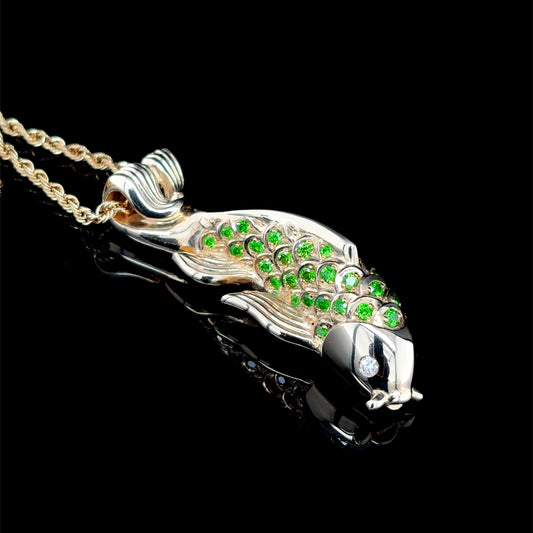 Demantoid Garnet Gold Koi Fish Necklace