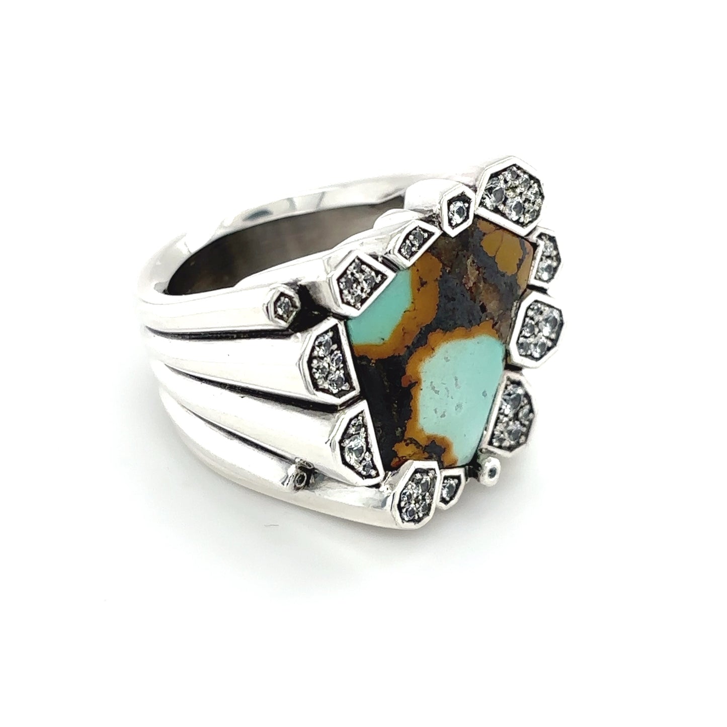 Turquoise Sapphire Basalt Tower Ring