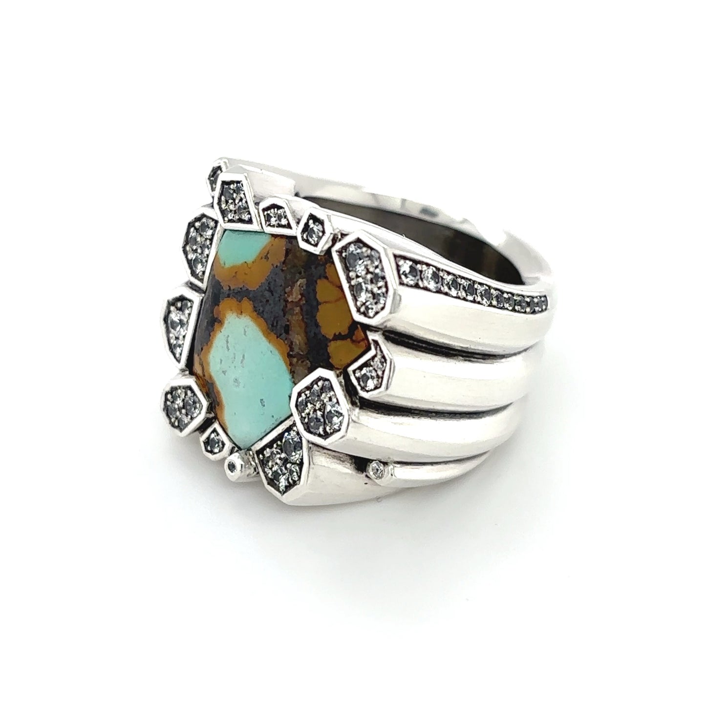 Turquoise Sapphire Basalt Tower Ring