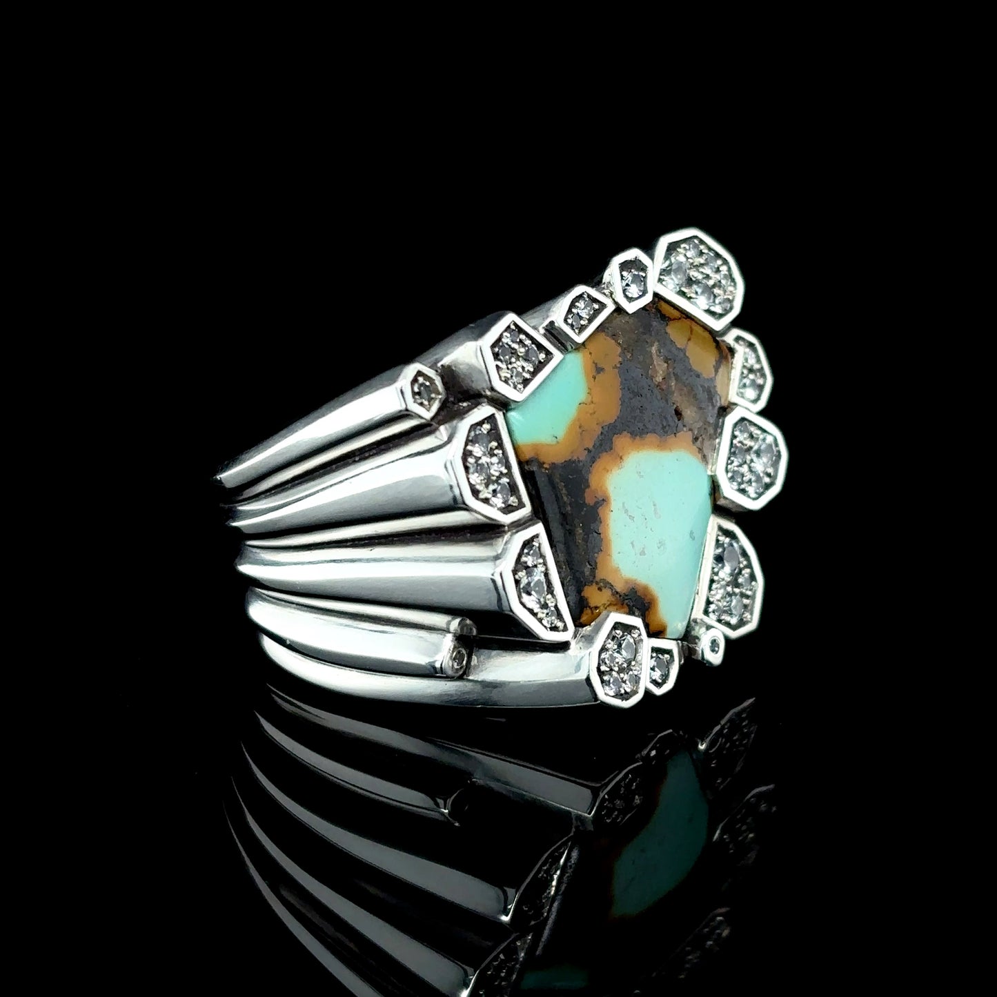 Turquoise Sapphire Basalt Tower Ring