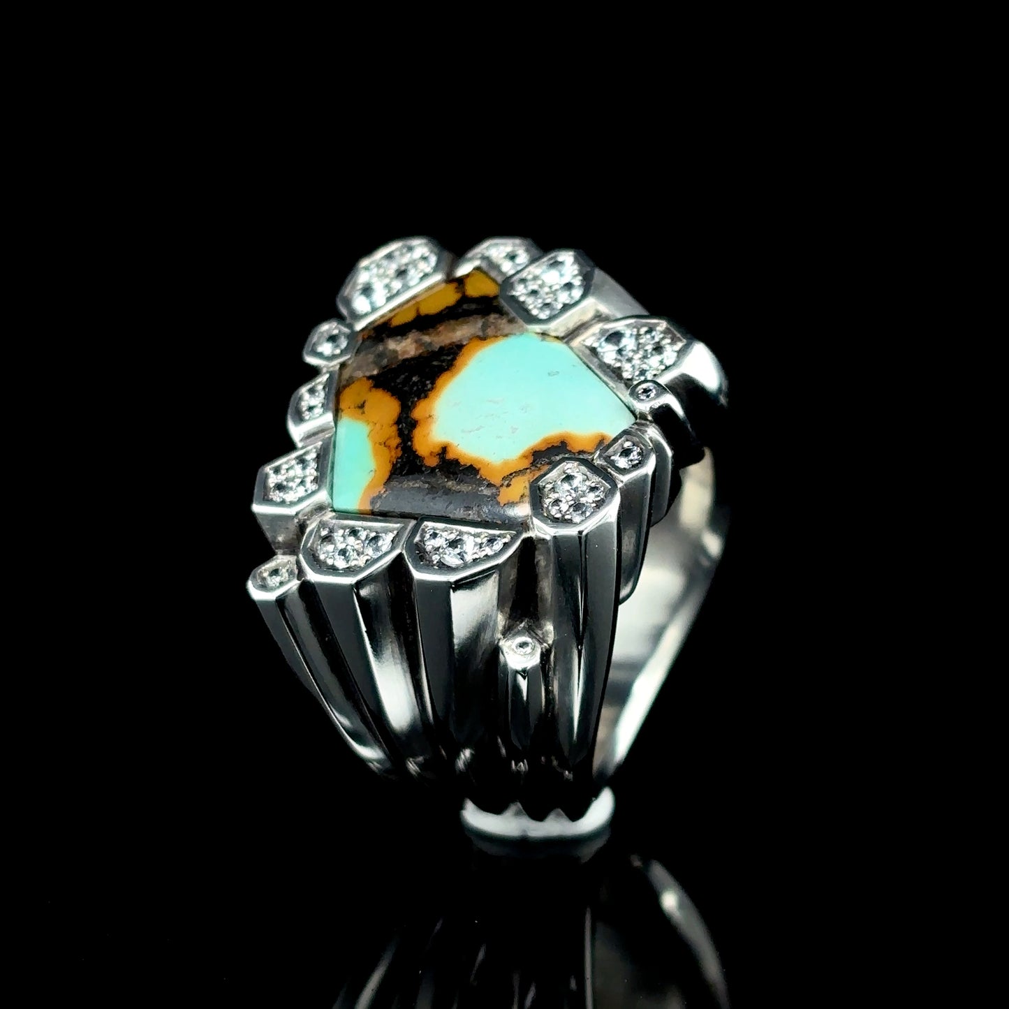 Turquoise Sapphire Basalt Tower Ring