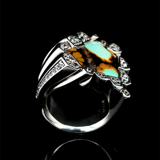 Turquoise Sapphire Basalt Tower Ring