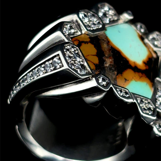 Turquoise Sapphire Basalt Tower Ring
